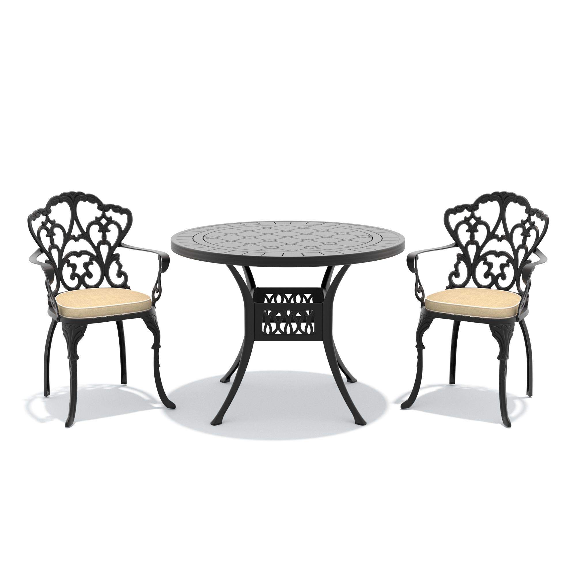 3-Piece Set Of Cast Aluminum Patio Furniture With Beige Cushions - Image 3