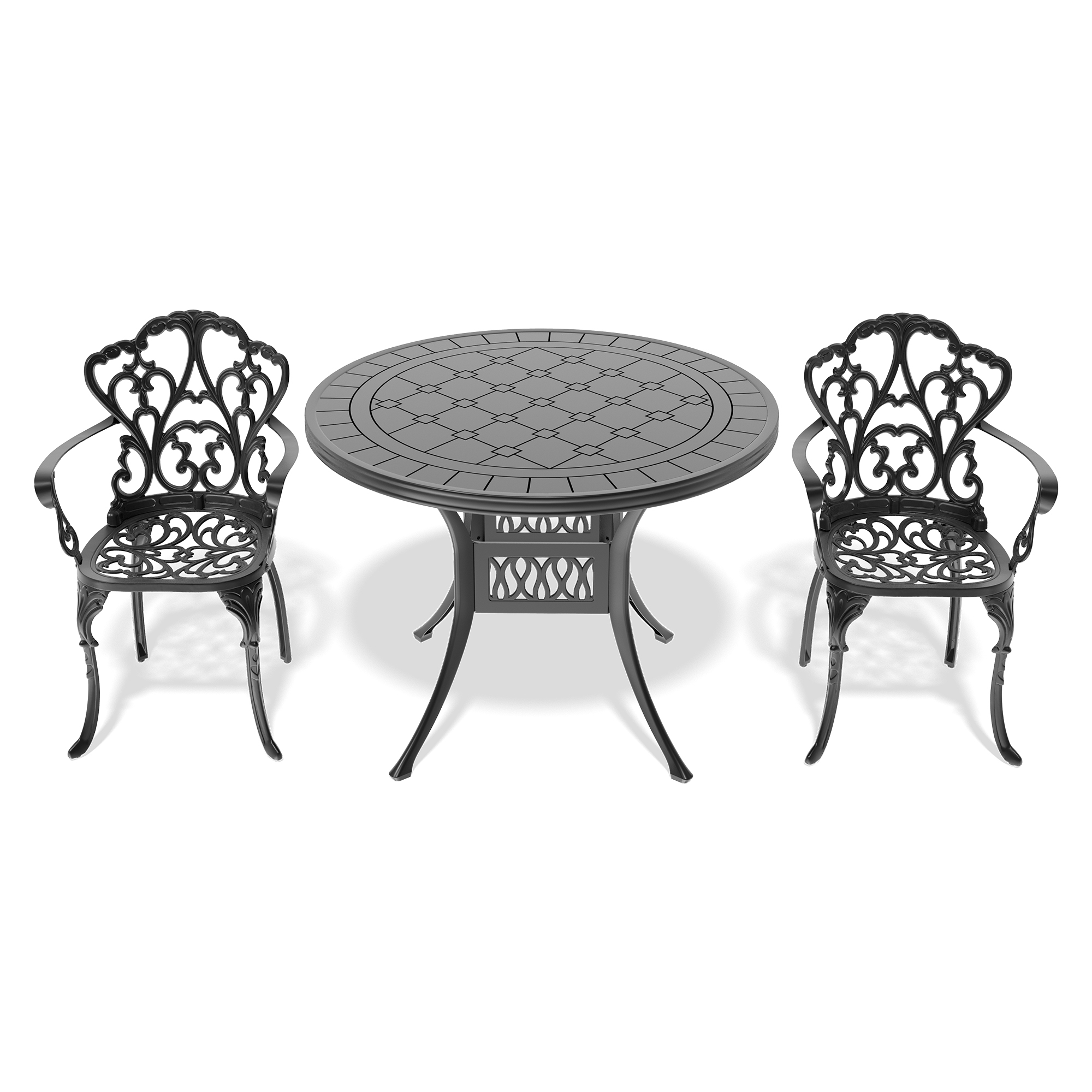 3-Piece Set Of Cast Aluminum Patio Furniture With Beige Cushions - Image 4