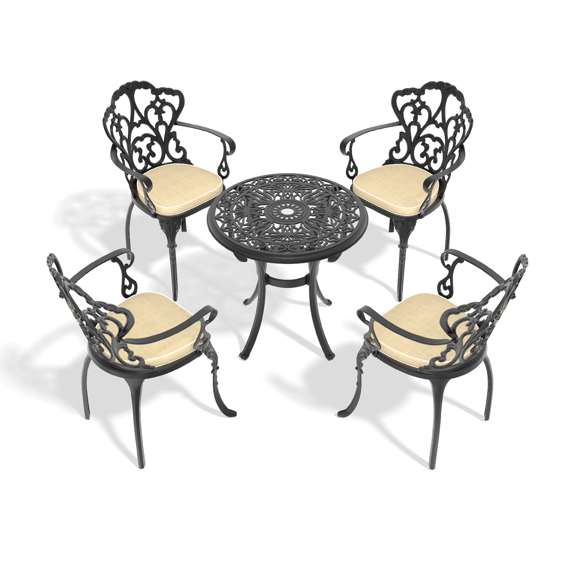 5-Piece Set Of Cast Aluminum Patio Furniture With Black Frame and Off-white Seat Cushions(same as W1710S00538) - Image 3