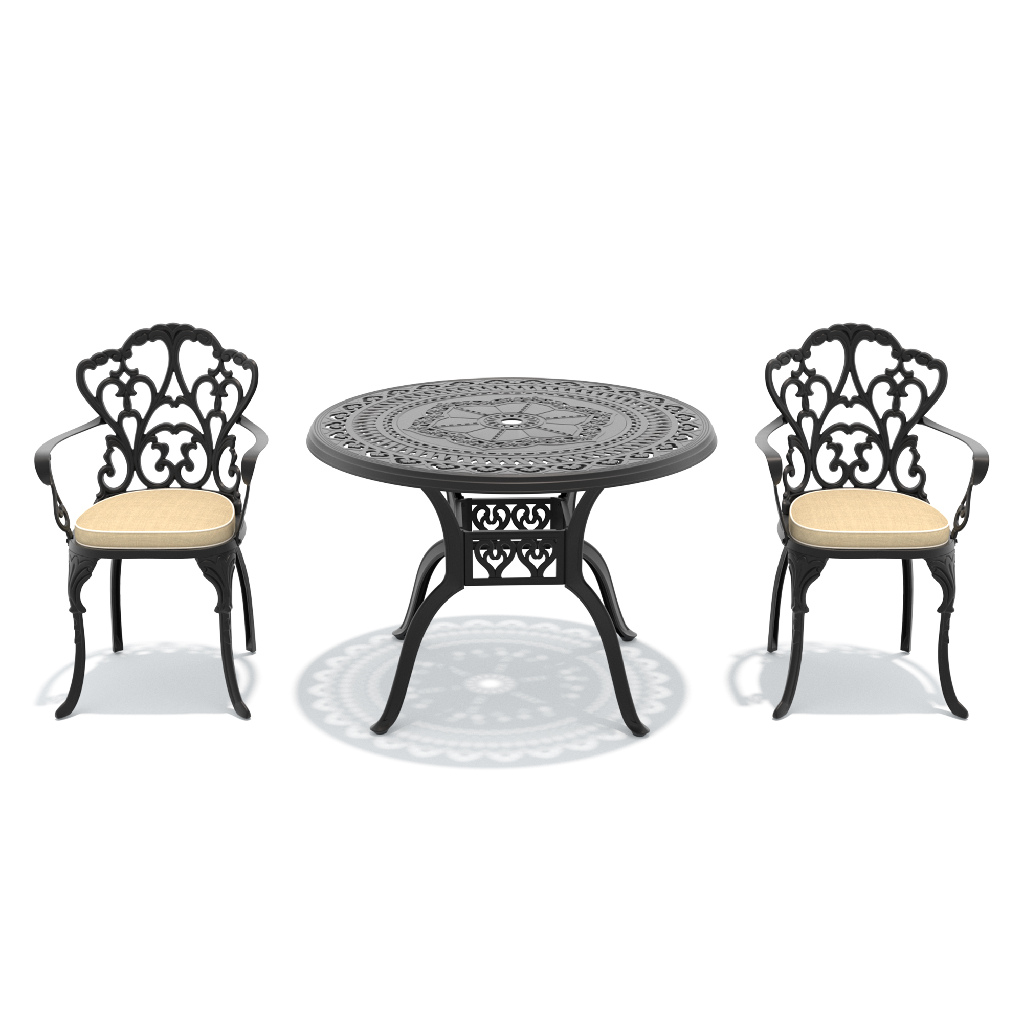 3-Piece Set Of Cast Aluminum Patio Furniture With Beige Cushions - Image 3