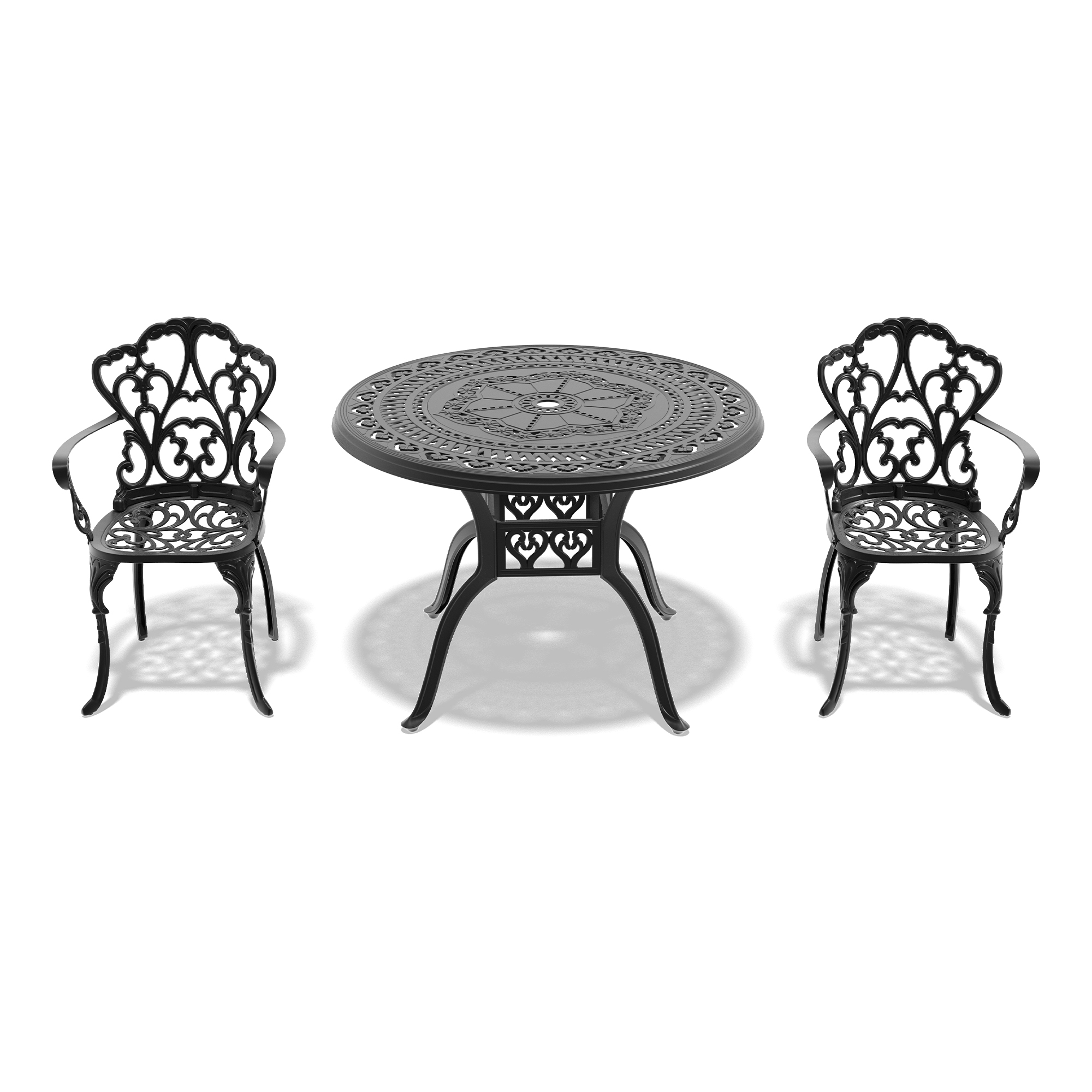 3-Piece Set Of Cast Aluminum Patio Furniture With Beige Cushions - Image 4