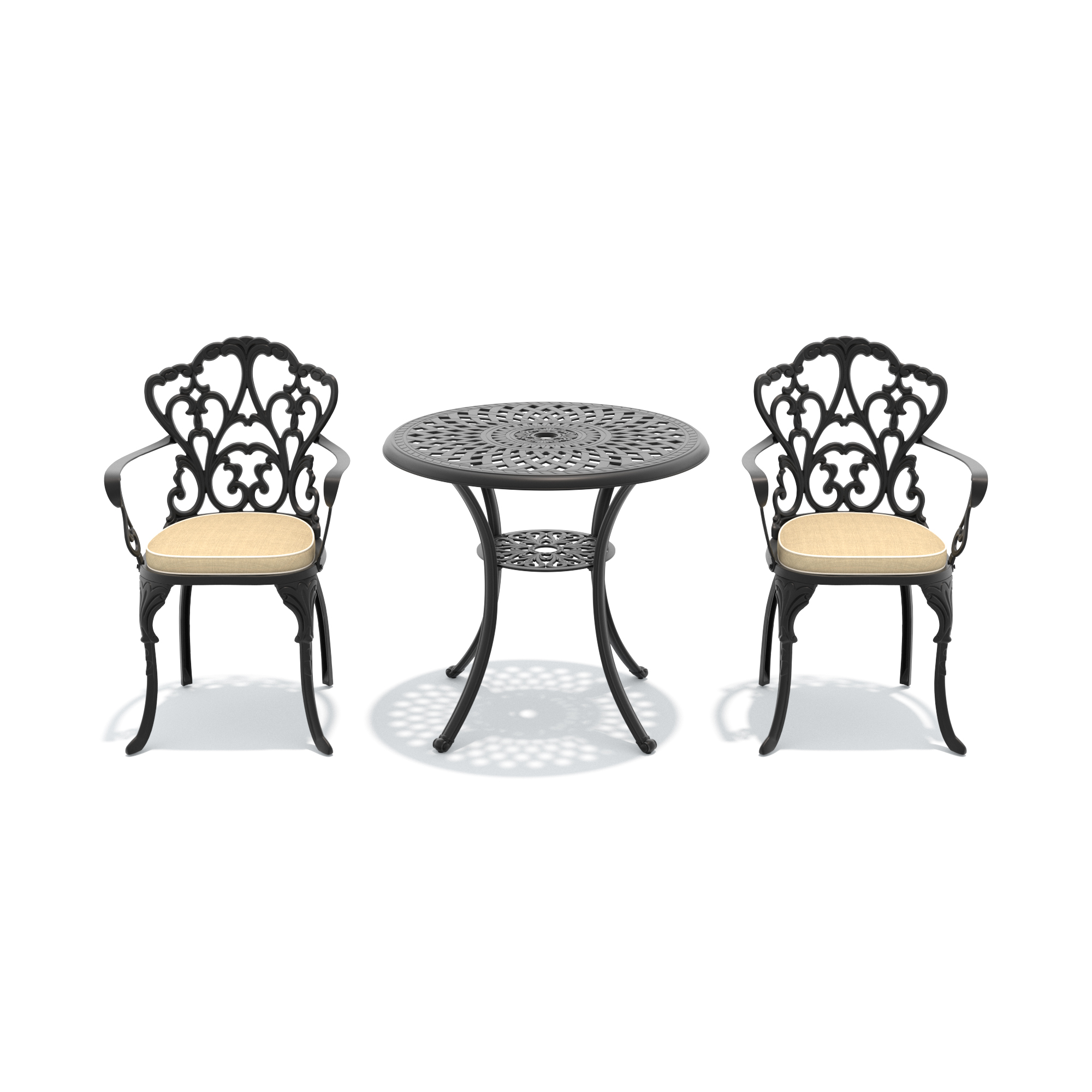 3-Piece Set Of Cast Aluminum Patio Furniture With Beige Cushions - Image 3