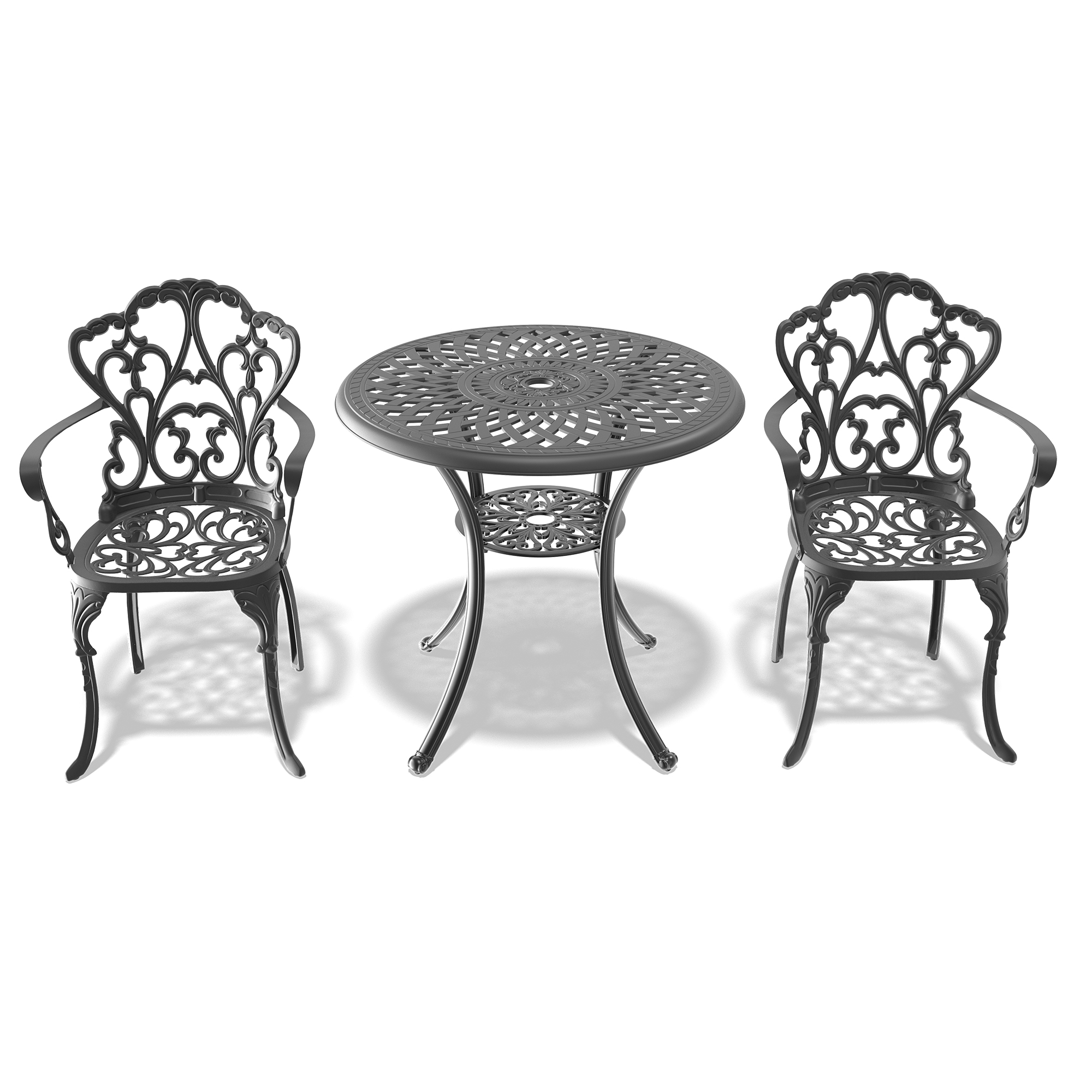 3-Piece Set Of Cast Aluminum Patio Furniture With Beige Cushions - Image 4