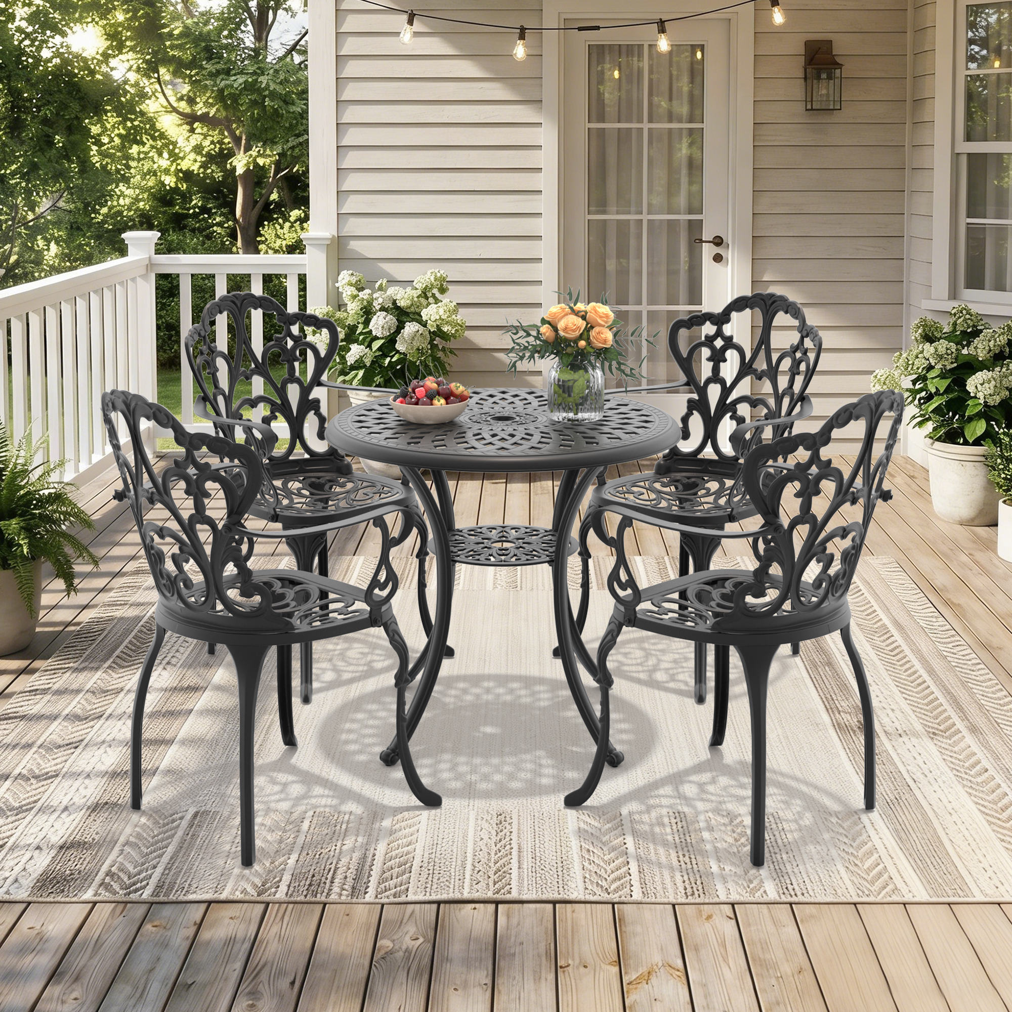 5-Piece Set Of Cast Aluminum Patio Furniture With Black Frame and Off-white Seat Cushions(same sku: W1710S00048) - Image 2