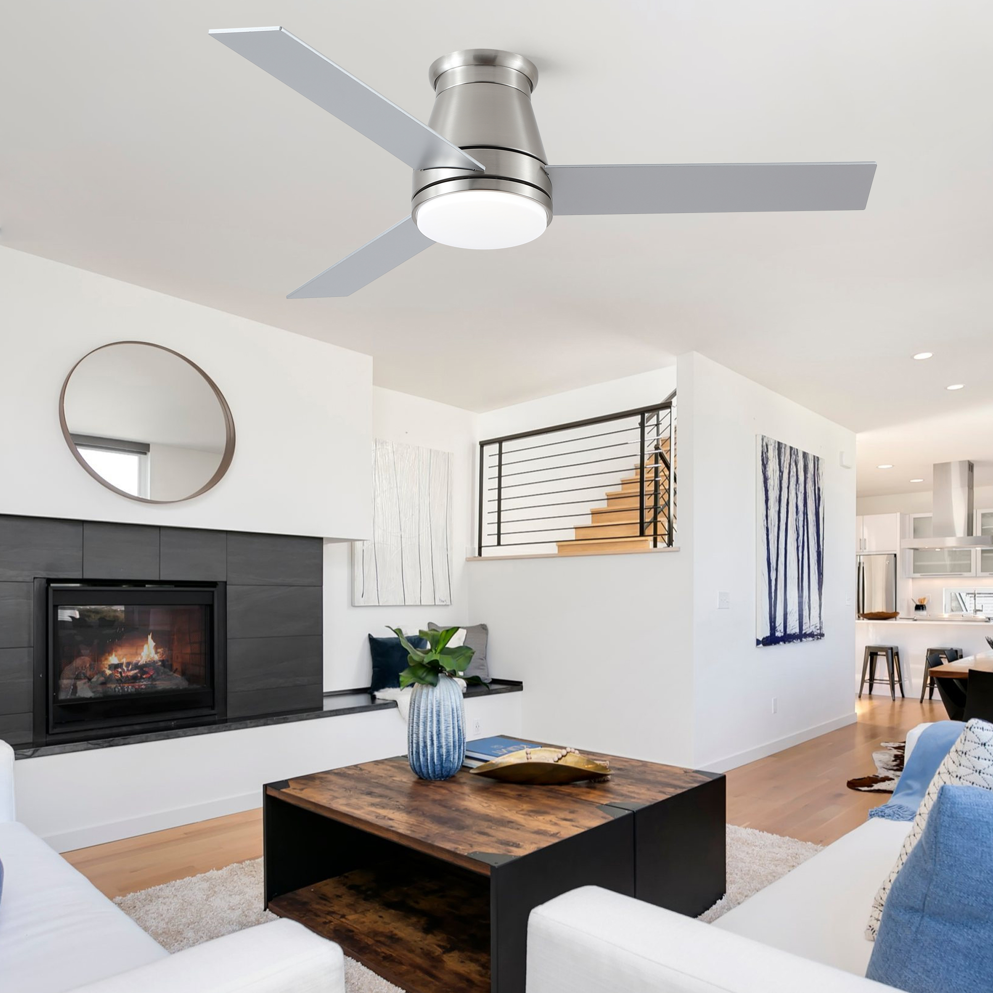 48" Bruched Nickel Lowe Profile Ceiling Fan with Light - Image 2