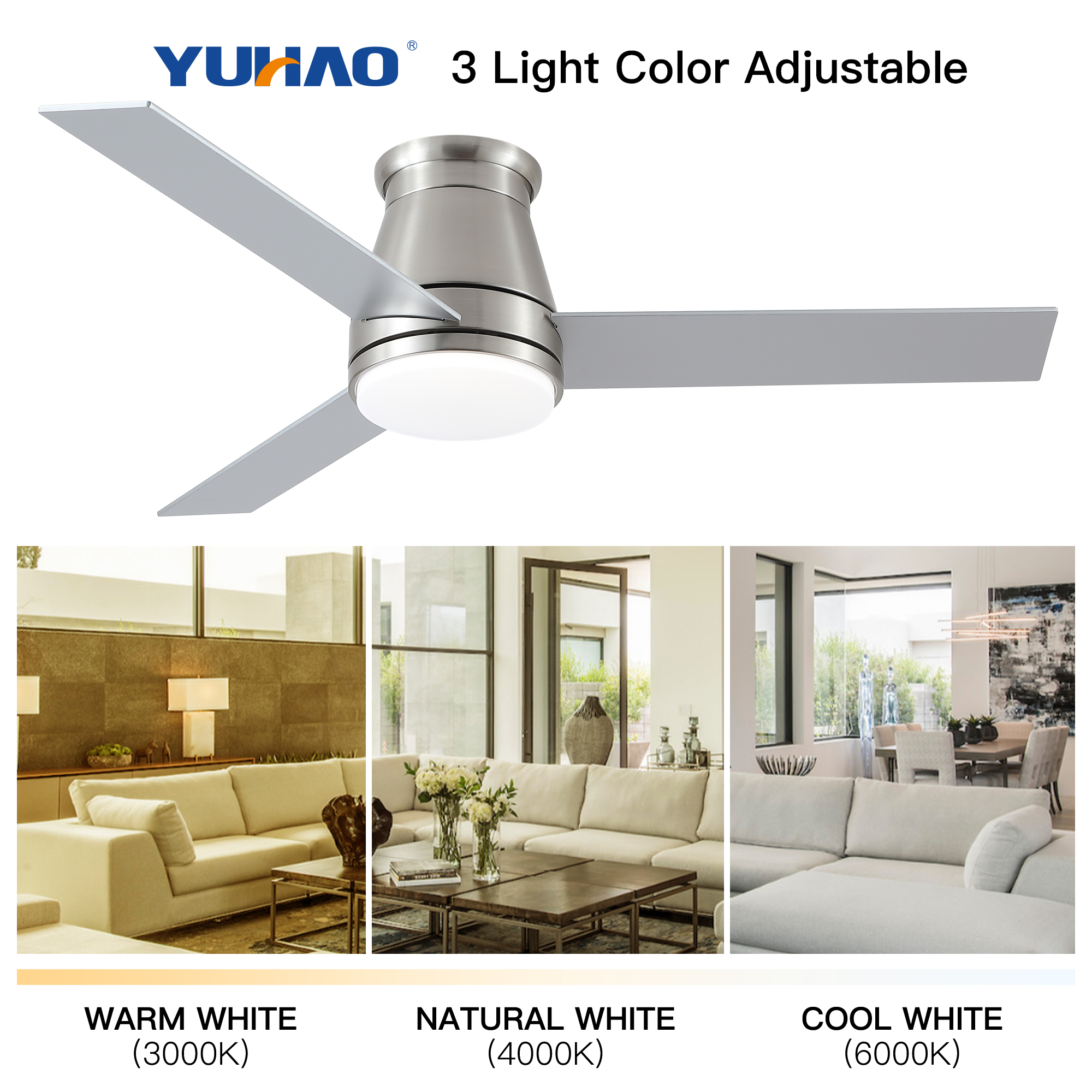 48" Bruched Nickel Lowe Profile Ceiling Fan with Light - Image 6