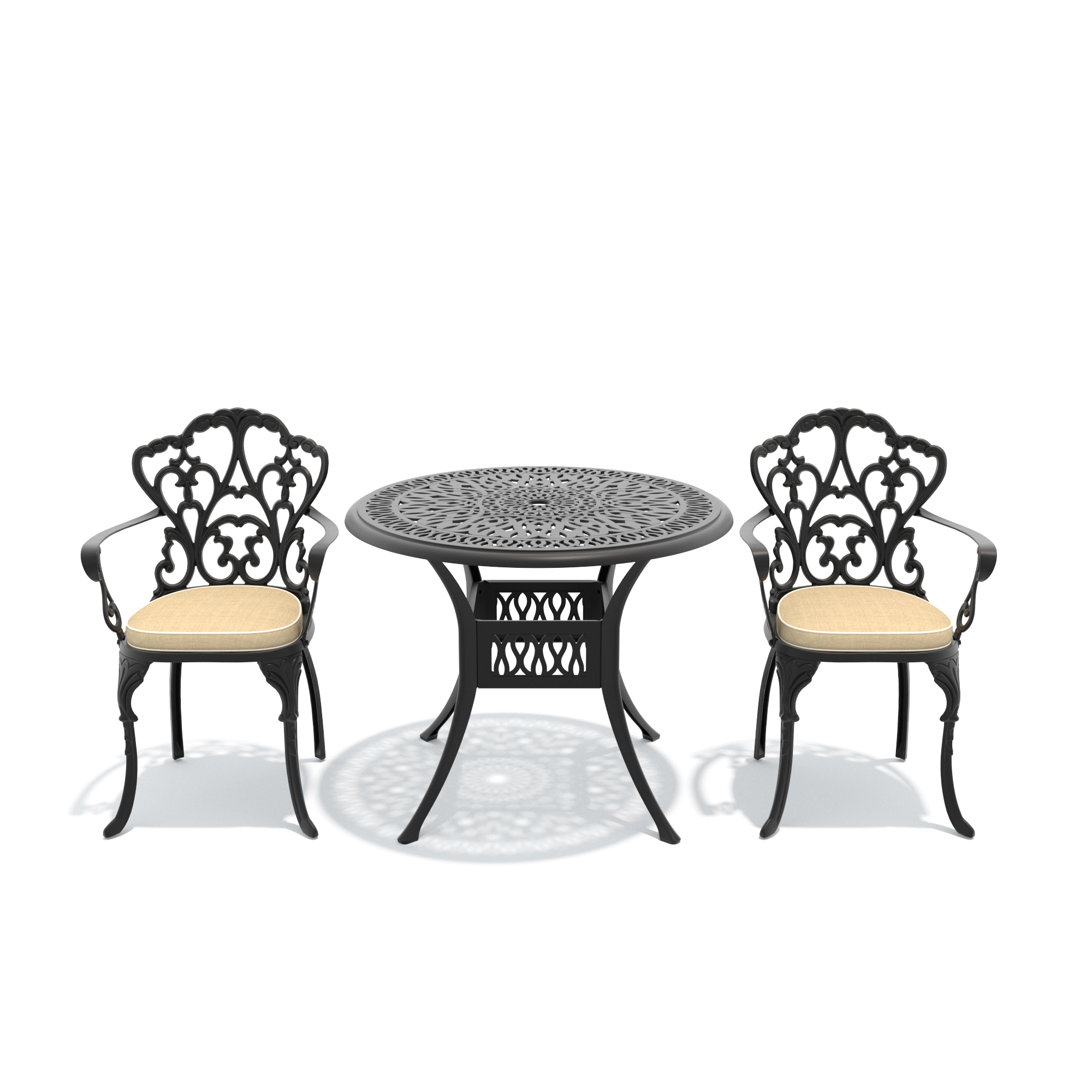 3-Piece Set Of Cast Aluminum Patio Furniture With Beige Cushions - Image 3