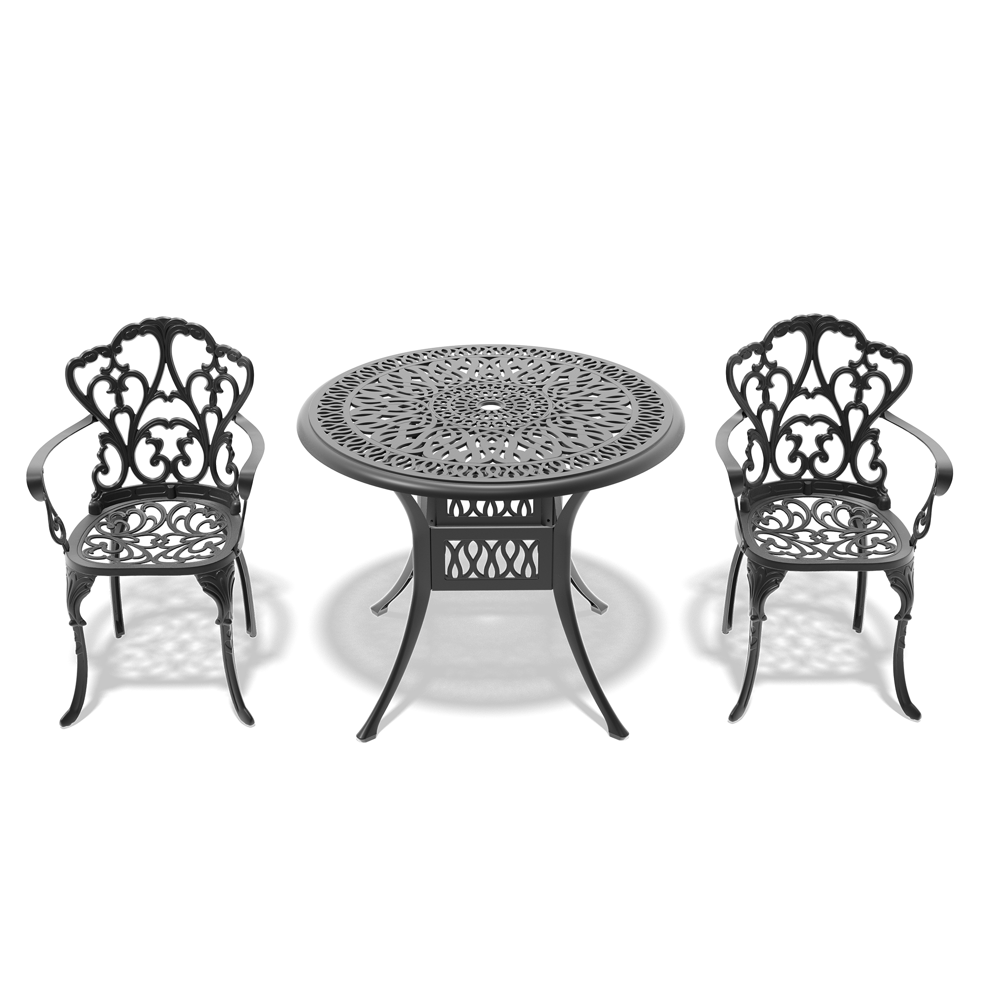 3-Piece Set Of Cast Aluminum Patio Furniture With Beige Cushions - Image 4