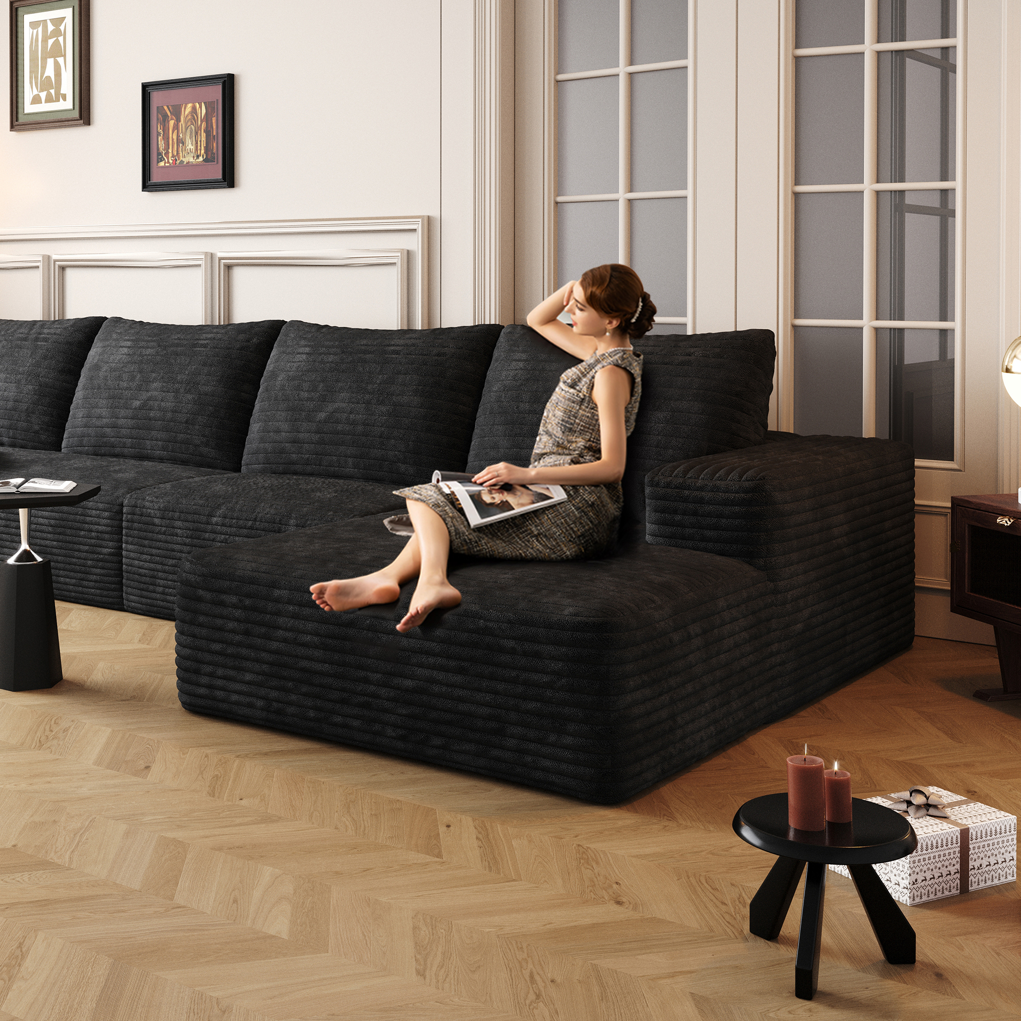 107" Cloud Sectional Couch with L-Shape Chaise,Modern Modular Sofa with Deep Seat, Upholstered Couches for Living Room Bedroom,No Assembly Required (Plush Corduroy Fabric) - Image 5