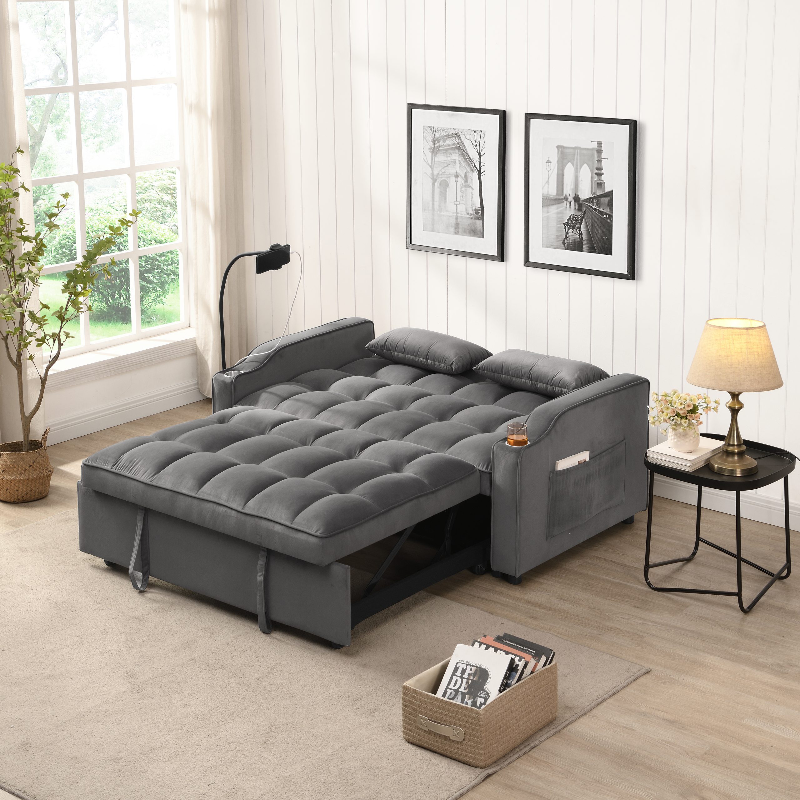 Sofa Bed with Trundle Dark Grey - Image 2