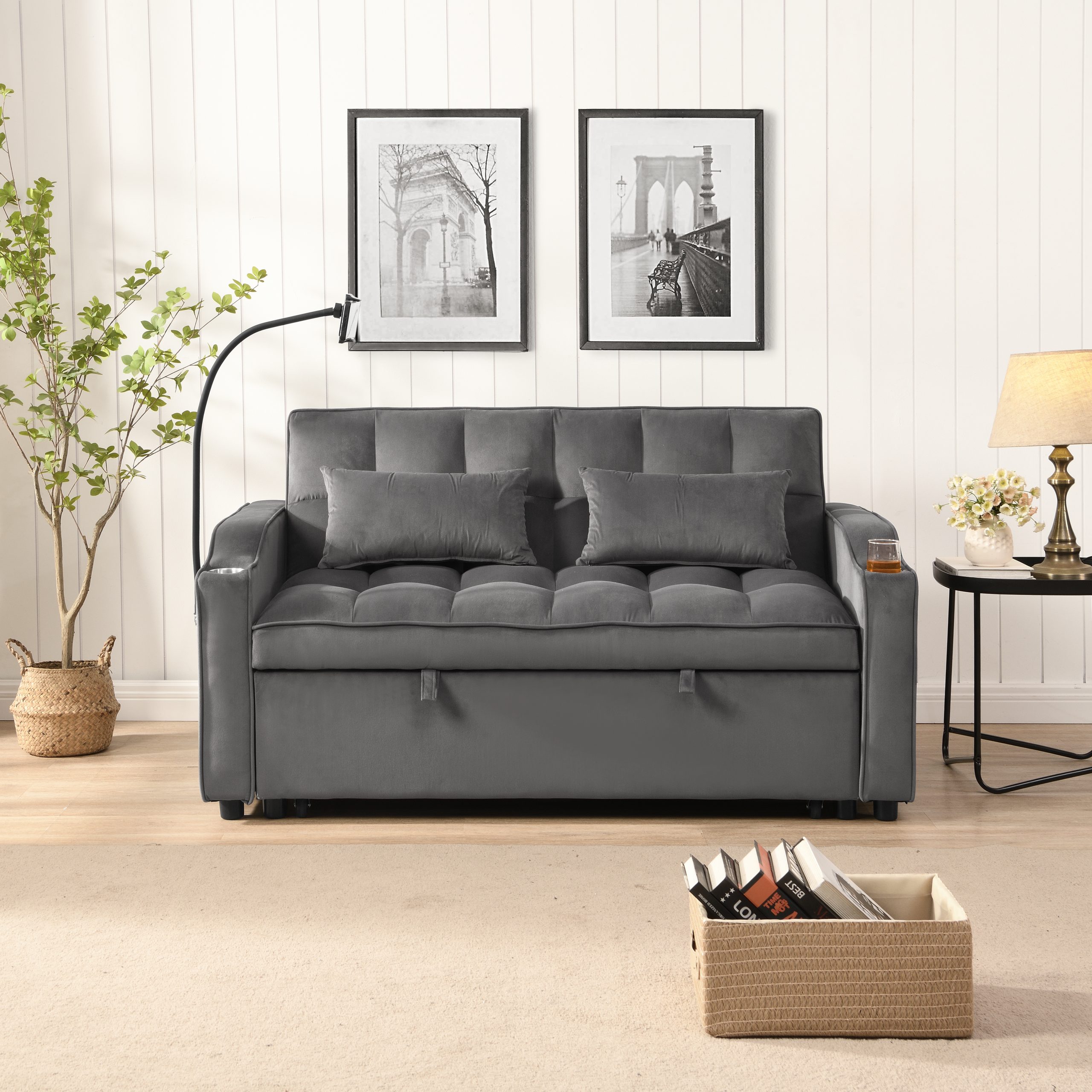 Sofa Bed with Trundle Dark Grey - Image 3