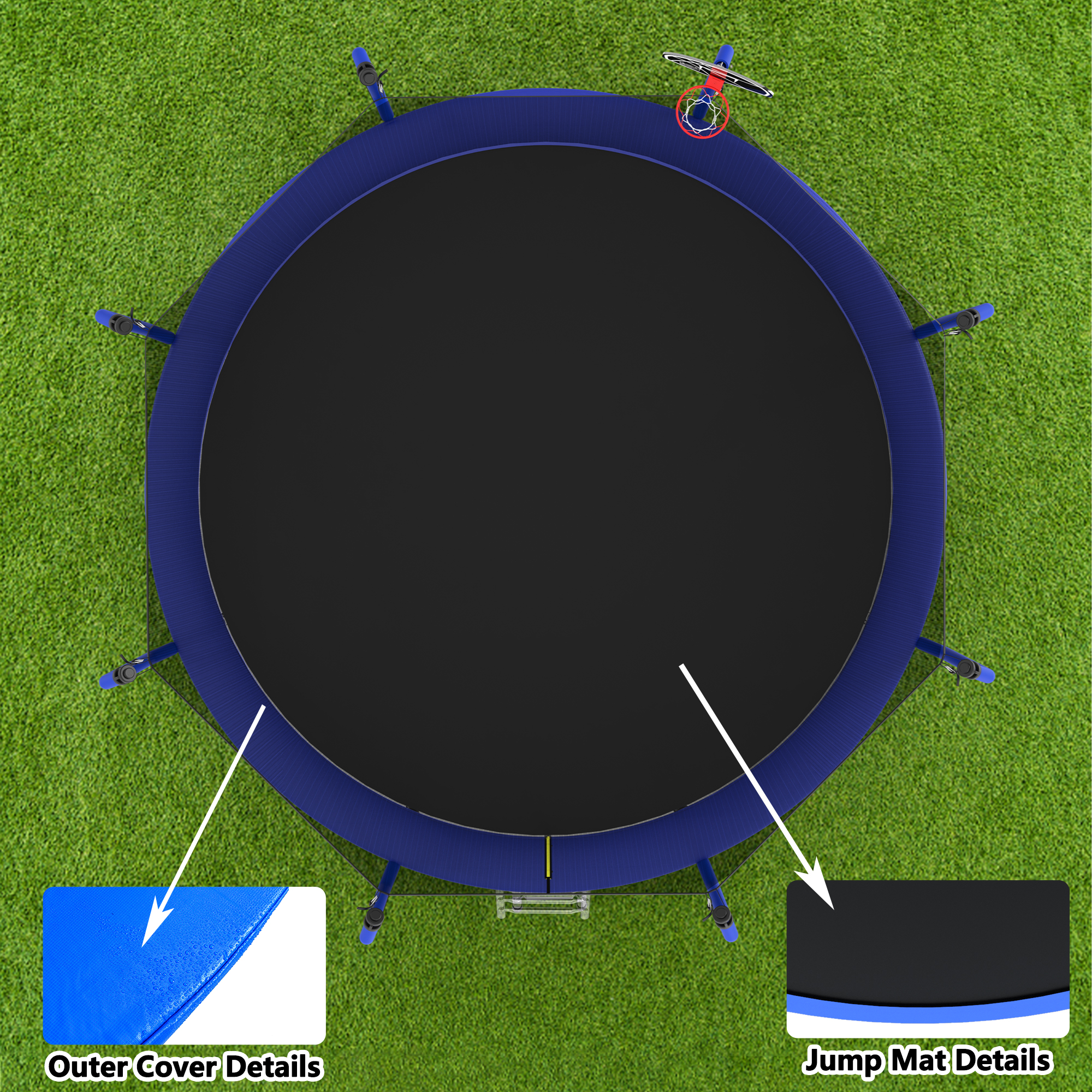 14FT Trampoline with Basketball Hoop, ASTM Approved Reinforced Type Outdoor Trampoline with Enclosure Net - Image 6