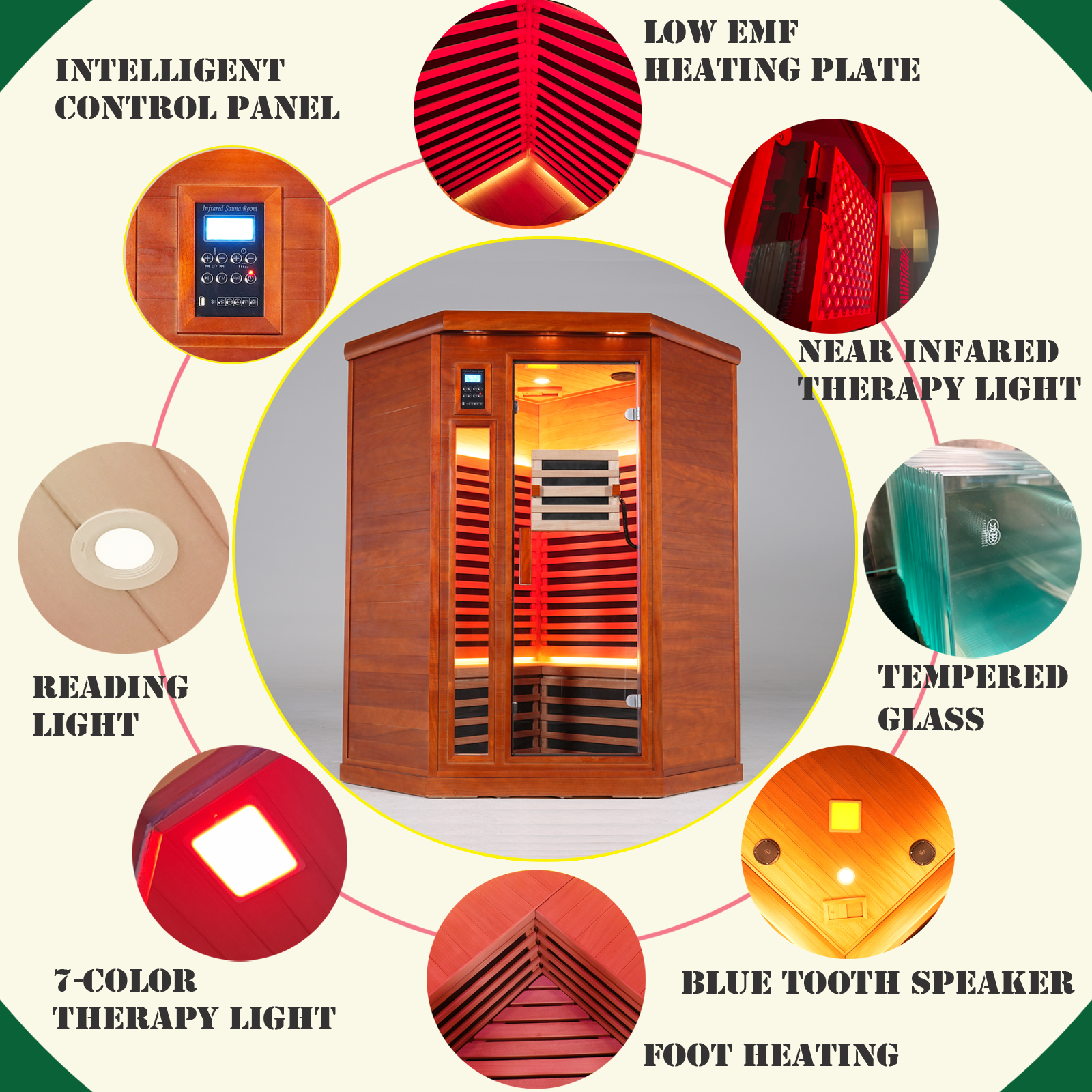 Far infrared corner sauna room Low EMF red sauna therapy two persons - Image 3