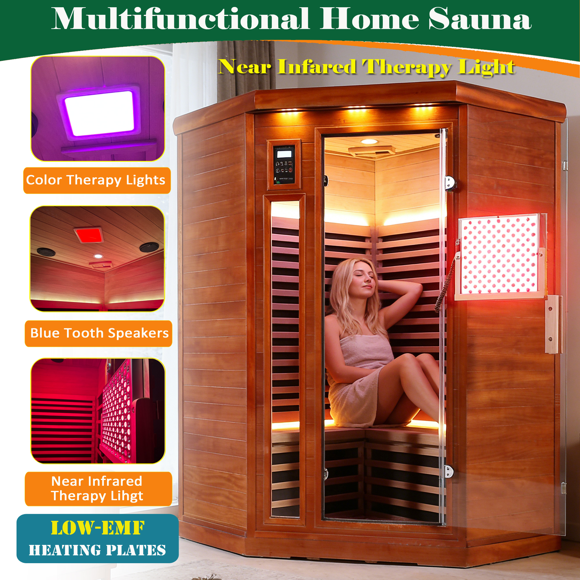 Far infrared corner sauna room Low EMF red sauna therapy two persons - Image 2
