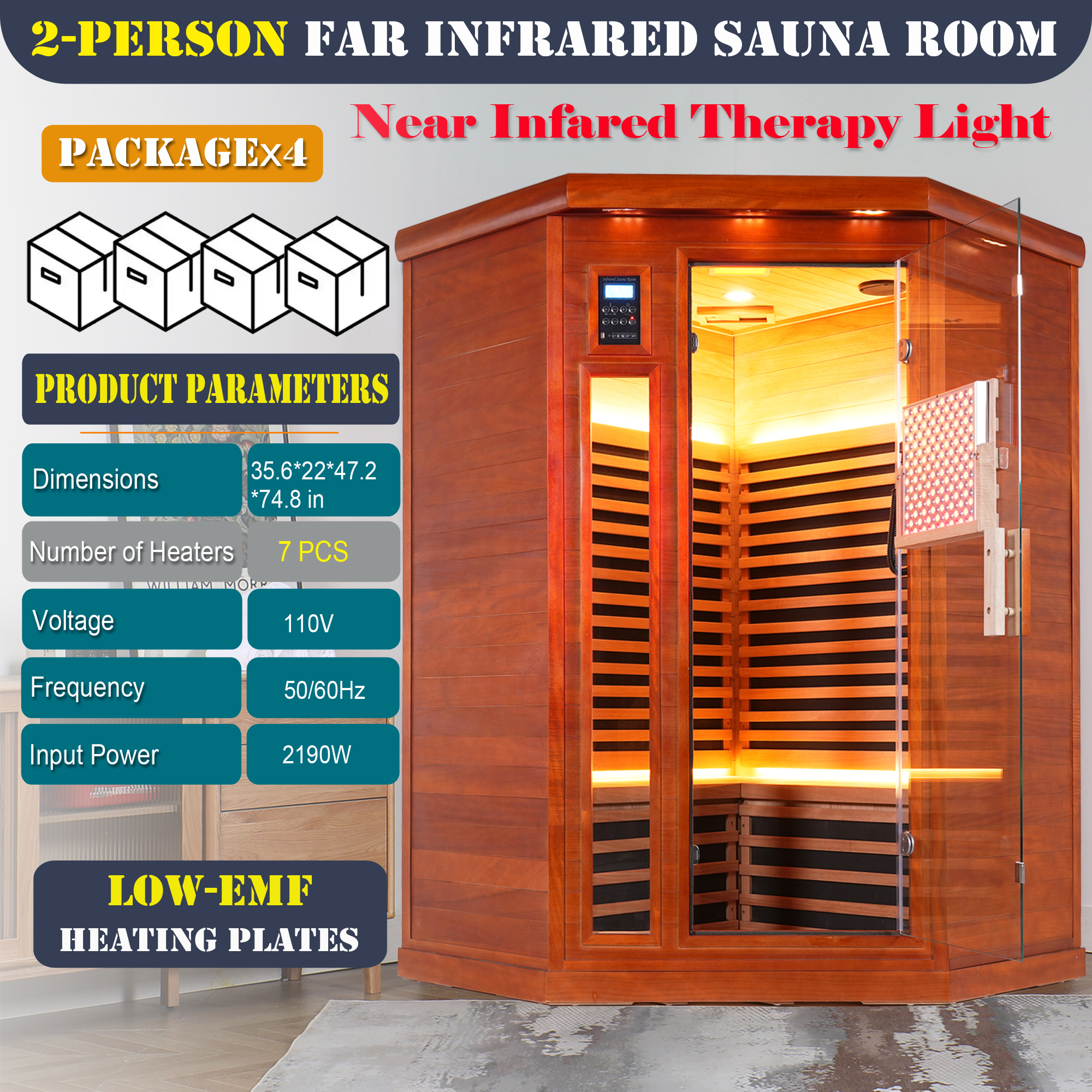 Far infrared corner sauna room Low EMF red sauna therapy two persons - Image 5