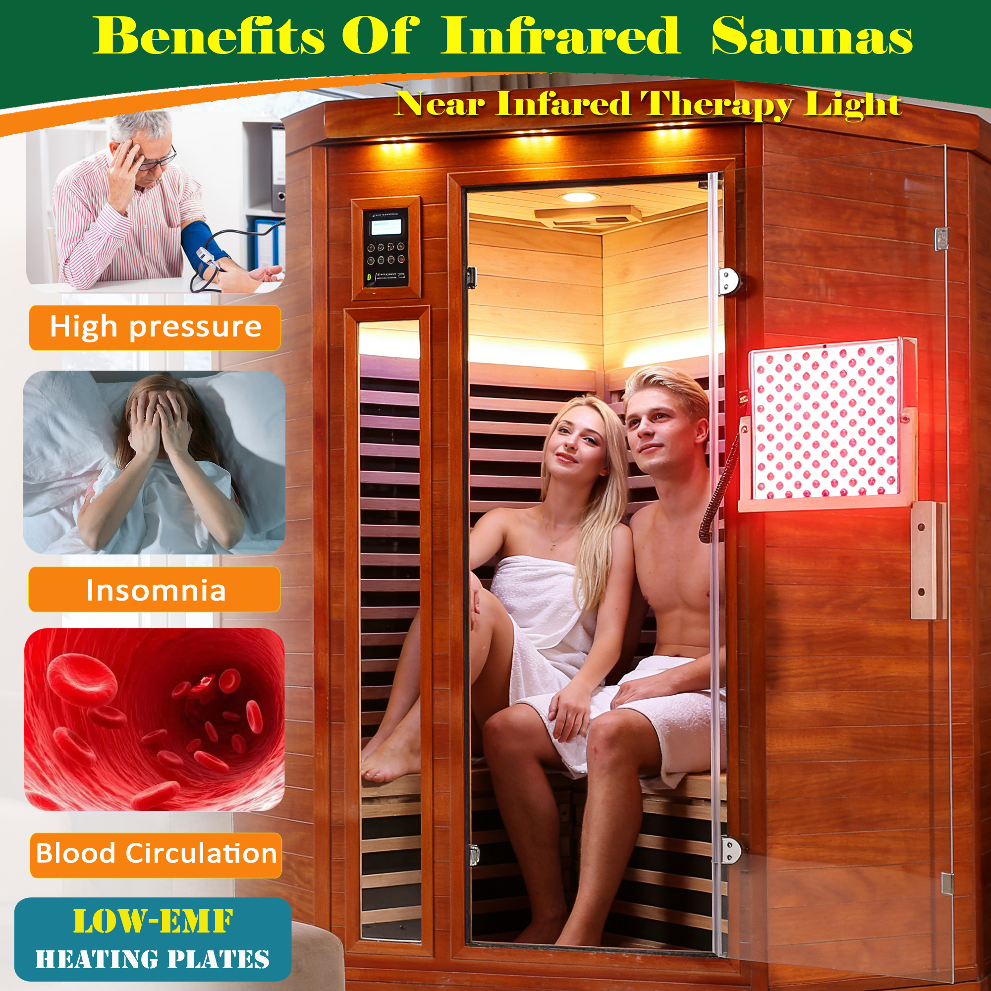 Far infrared corner sauna room Low EMF red sauna therapy two persons - Image 6