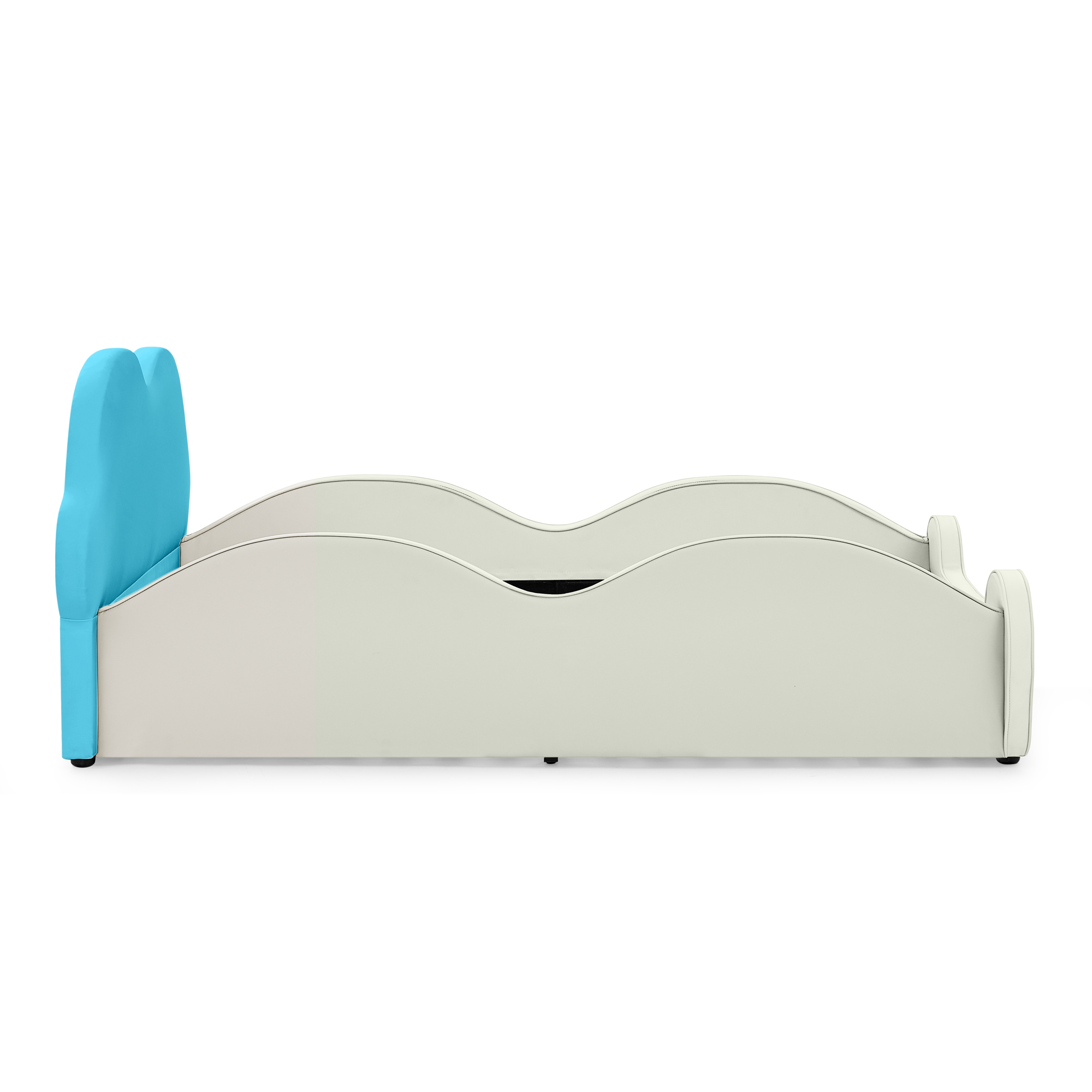 Twin Size Cute Cloud Shape PU Leather Kids Bed with Guardrails, Safety Toddler Bed with Cartoon Blue&Beige Design and Storage Pocket - Image 6