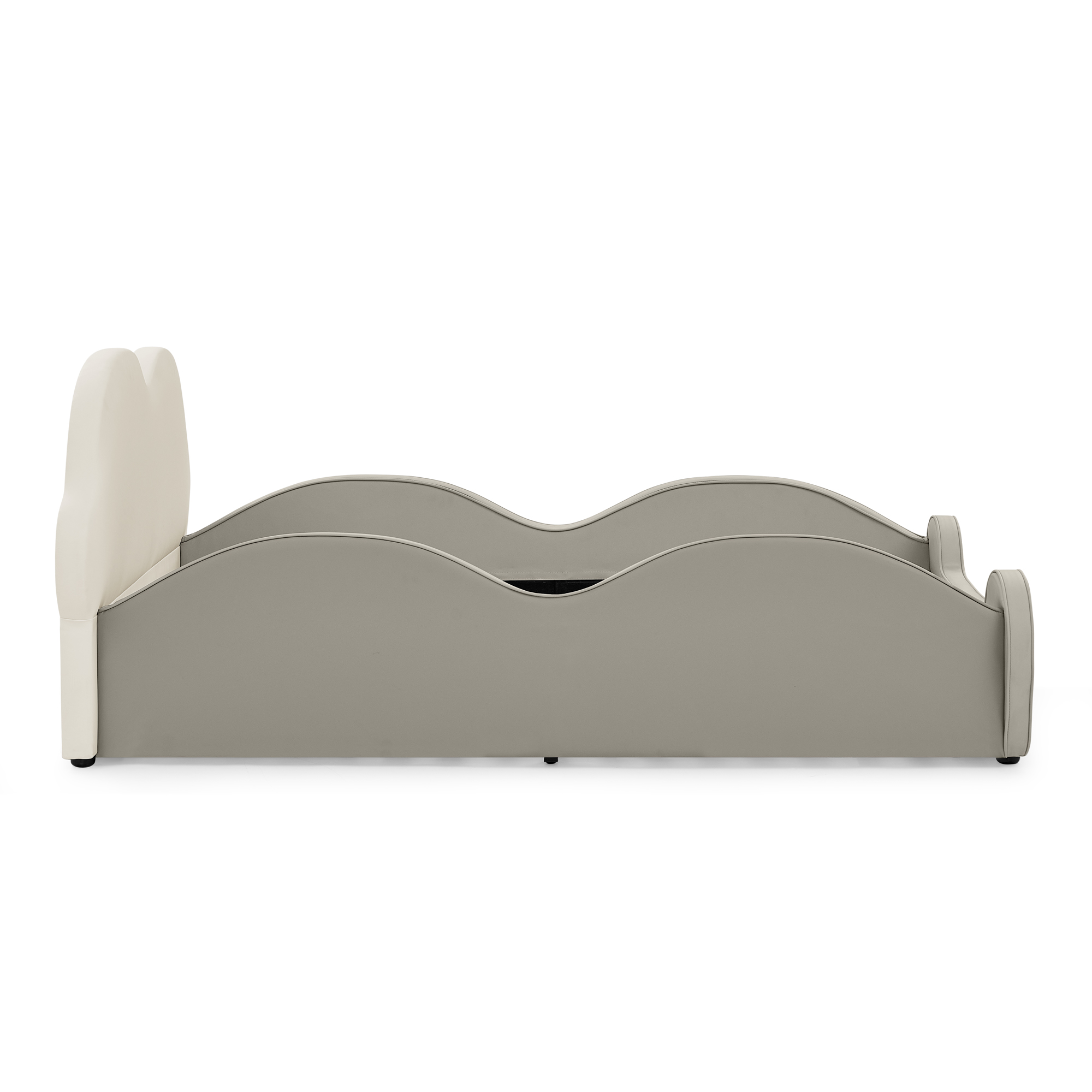 Twin Size Cute Cloud Shape PU Leather Kids Bed with Guardrails, Safety Toddler Bed with Cartoon Beige&Grey Design and Storage Pocket - Image 6