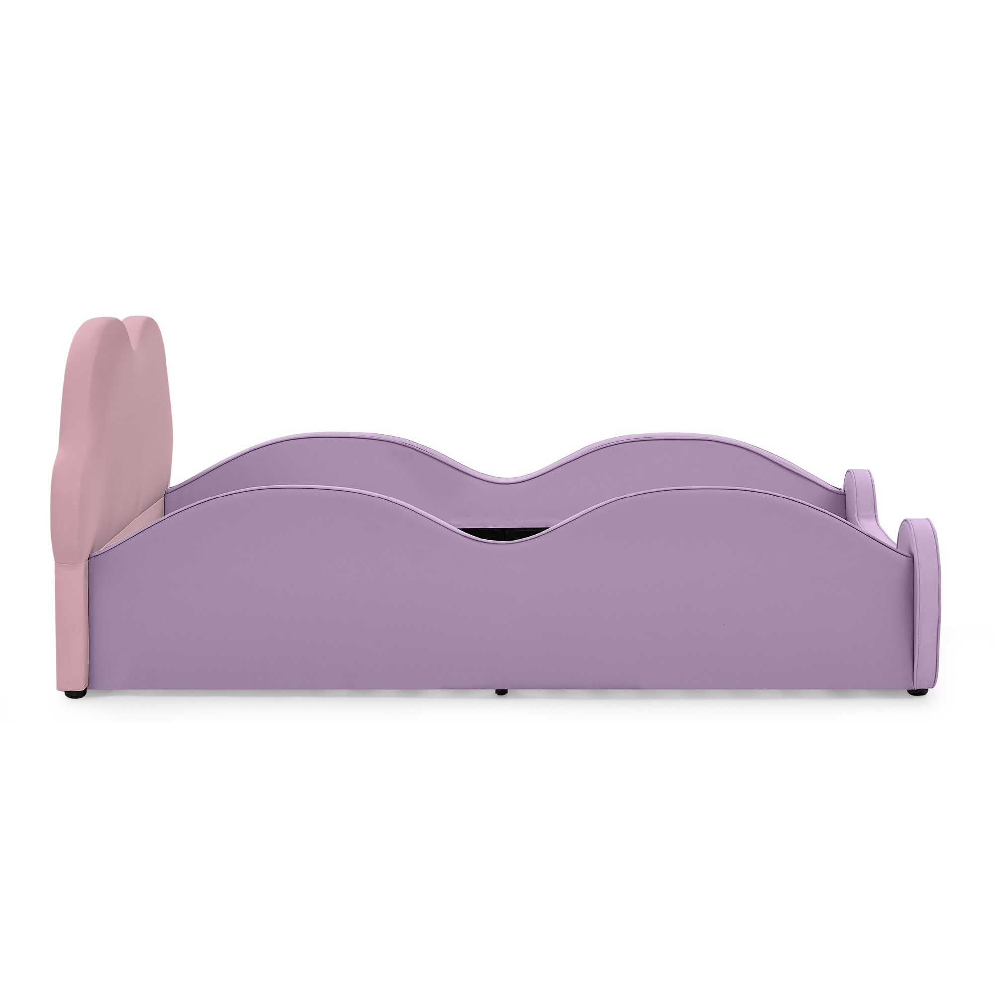Twin Size Cute Cloud Shape PU Leather Kids Bed with Guardrails, Safety Toddler Bed with Cartoon Purple&Pink Design and Storage Pocket - Image 6