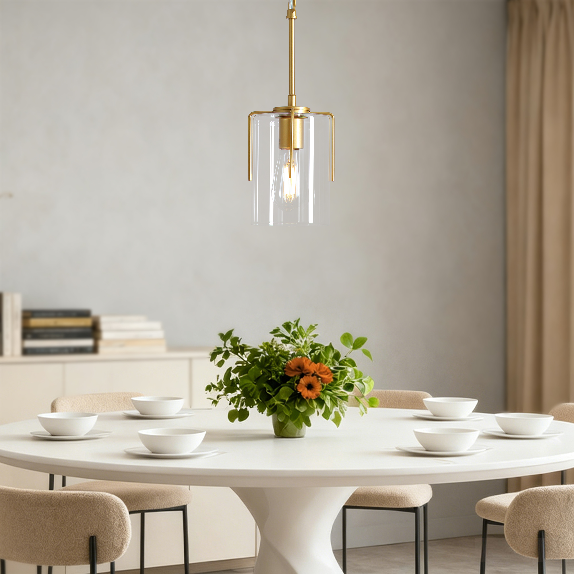 Farmhouse Gold Pendant Light, 1-Light Clear Glass Kitchen Island Light for Dining Table, Adjustable Modern Hanging Ceiling Fixture for Entryway, Hallway, Bedroom - Image 5