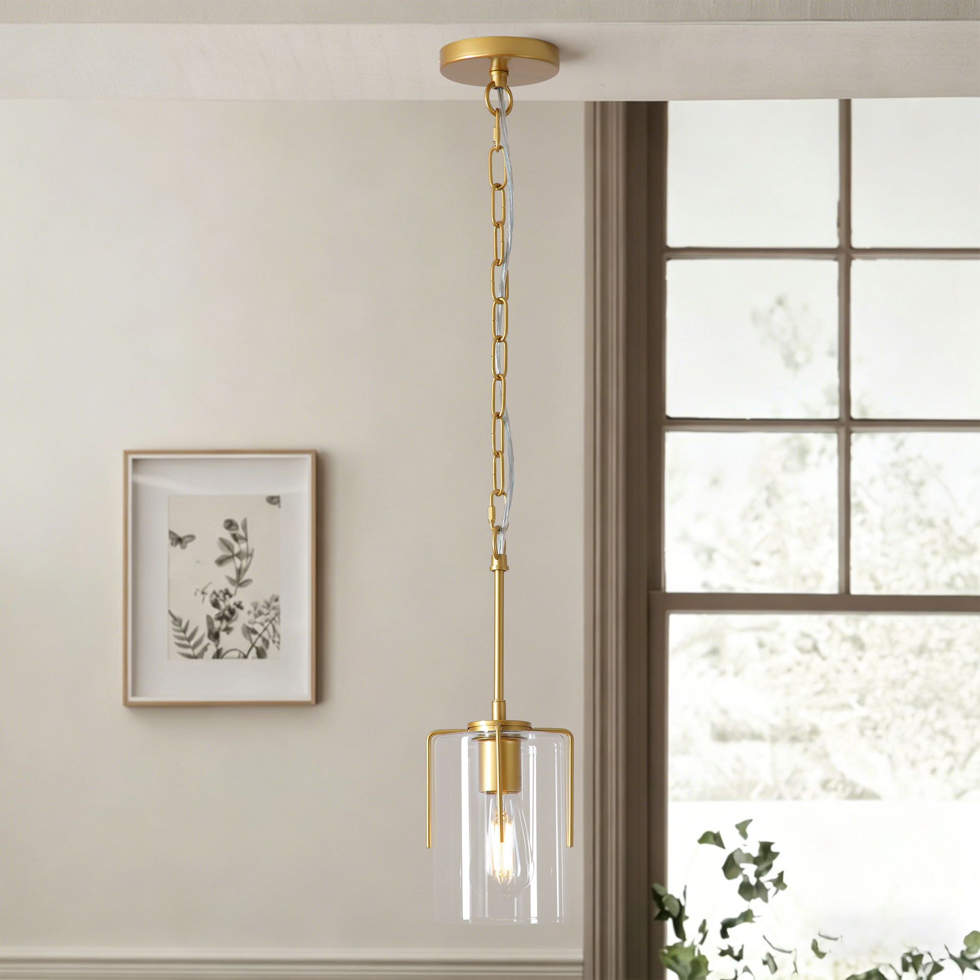Farmhouse Gold Pendant Light, 1-Light Clear Glass Kitchen Island Light for Dining Table, Adjustable Modern Hanging Ceiling Fixture for Entryway, Hallway, Bedroom - Image 4