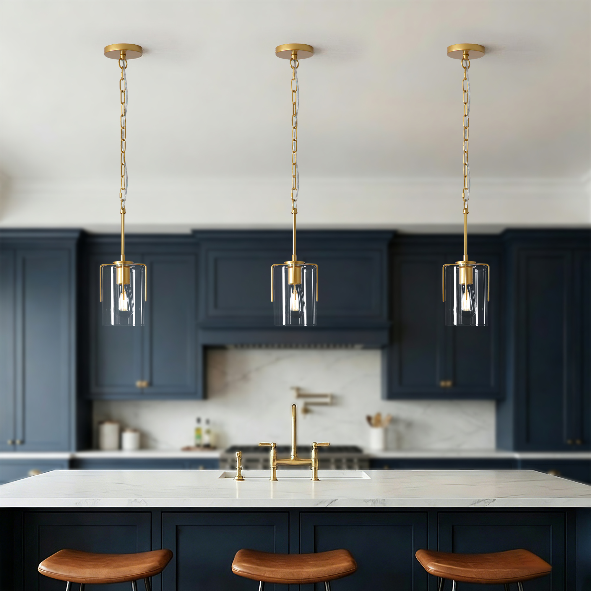 Farmhouse Gold Pendant Light, 1-Light Clear Glass Kitchen Island Light for Dining Table, Adjustable Modern Hanging Ceiling Fixture for Entryway, Hallway, Bedroom - Image 6