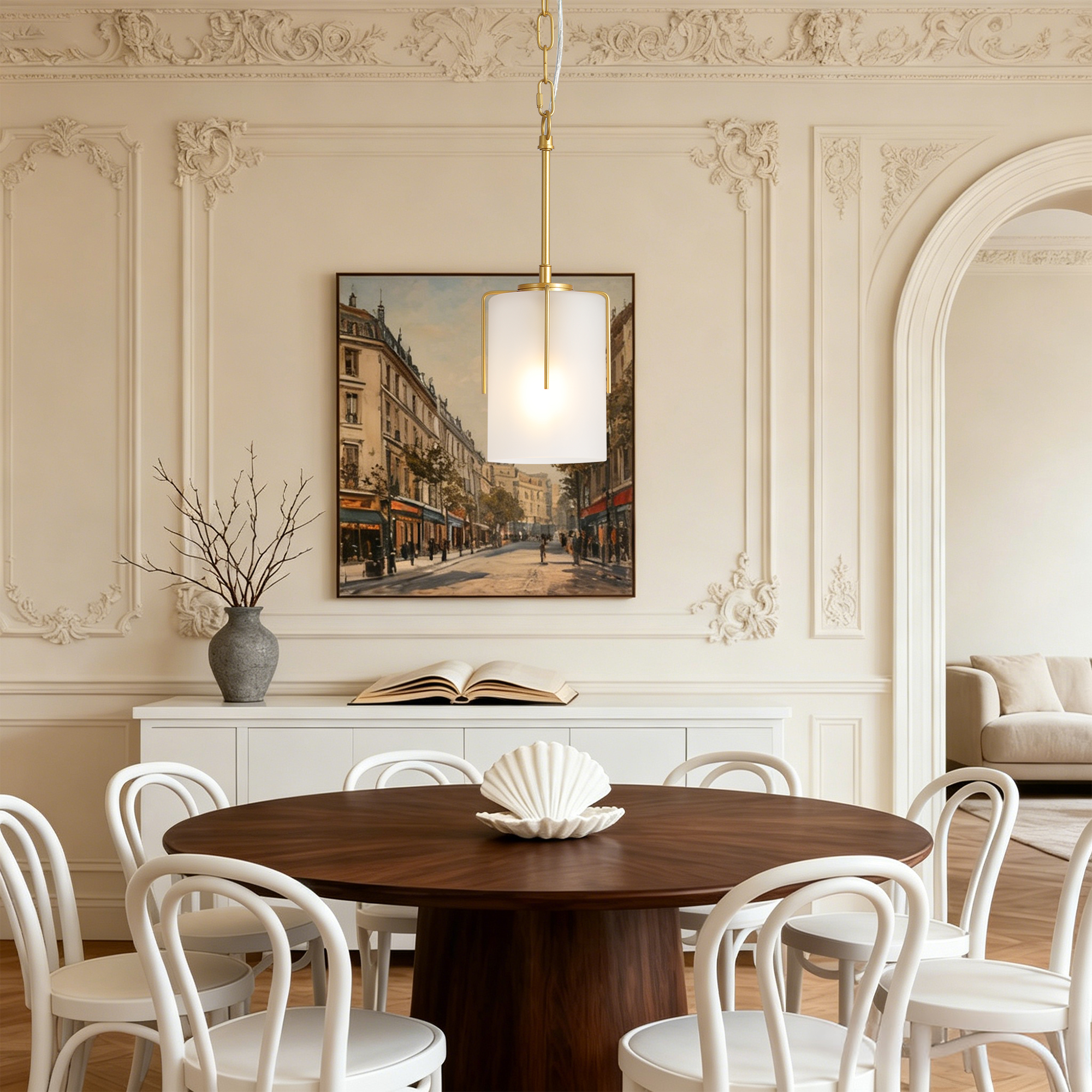 Gold Modern Pendant Light with Frosted Glass Shade, Adjustable Height, Compatible with Flat/Vaulted/Curved Ceilings, E26 Base (Max 60W) for Kitchen Island Dining Room - Image 5