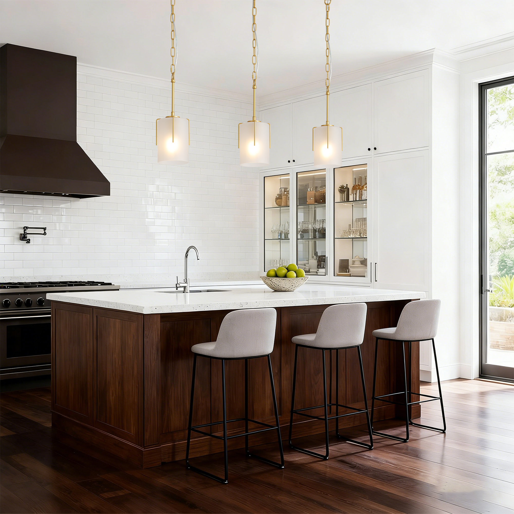 Gold Modern Pendant Light with Frosted Glass Shade, Adjustable Height, Compatible with Flat/Vaulted/Curved Ceilings, E26 Base (Max 60W) for Kitchen Island Dining Room - Image 6