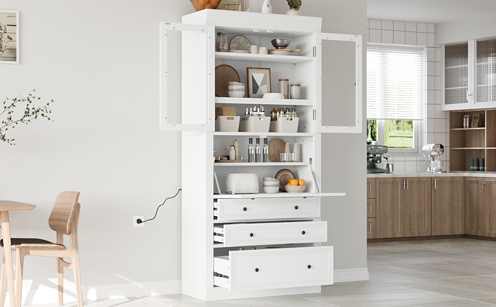 [Assembly Video Provided] TOPMAX 36x16.5x78inch Freestanding Kitchen Pantry Storage Cabinet,Multifunctional Cupboard with 3 Drawers,Adjustable Shelves and Power Outlet for Dining and Living Room,White - Image 5