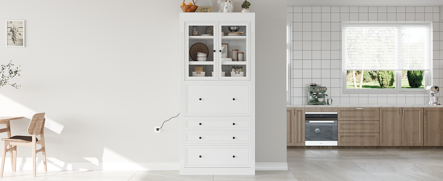 [Assembly Video Provided] TOPMAX 36x16.5x78inch Freestanding Kitchen Pantry Storage Cabinet,Multifunctional Cupboard with 3 Drawers,Adjustable Shelves and Power Outlet for Dining and Living Room,White - Image 6