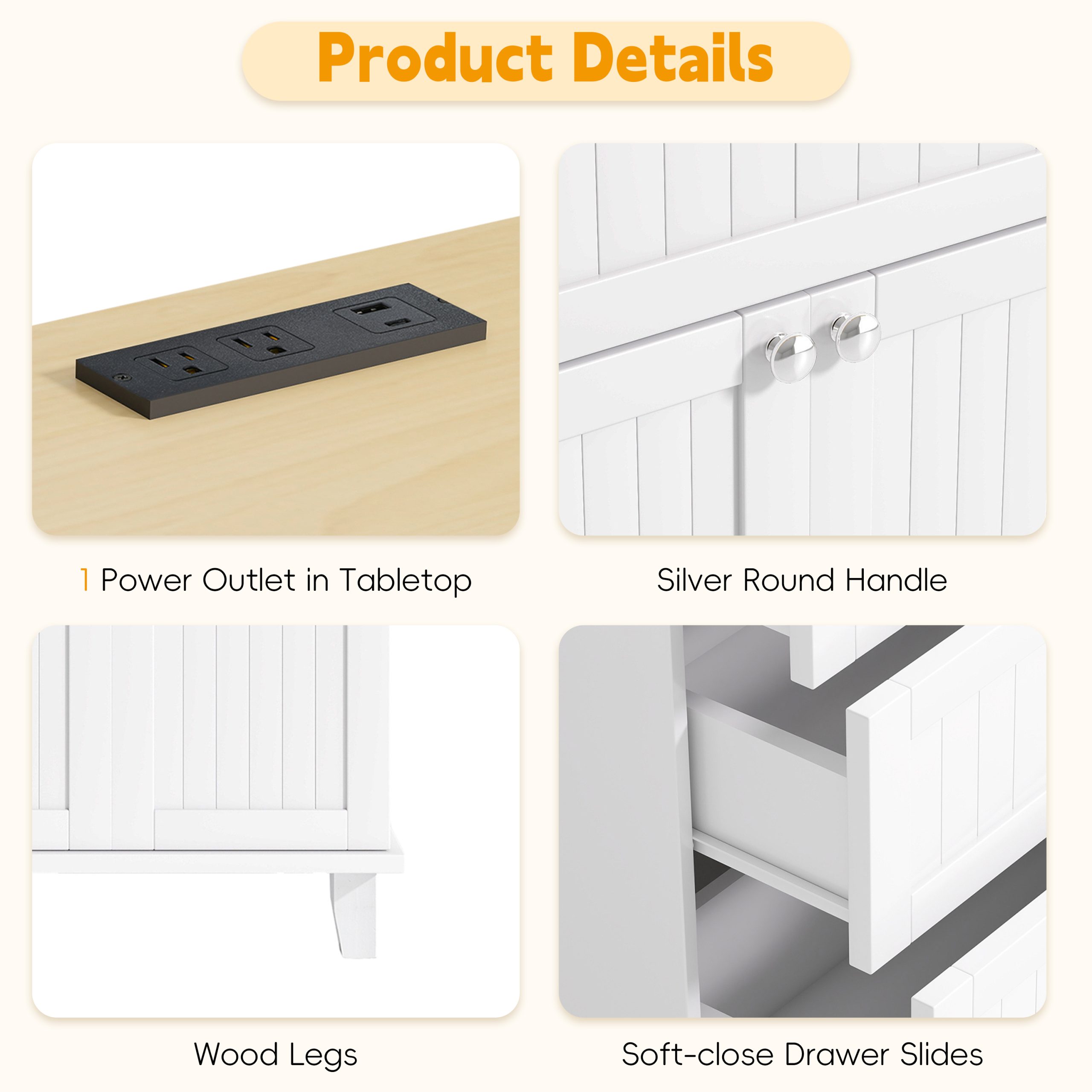 [Product Display Video Available]TOPMAX Farmhouse Kitchen Island with Drop Leaf and 2 Seatings, Kitchen Table Set with Storage Cabinet, Drawers, Door Shelves and Power Outlet, White - Image 5