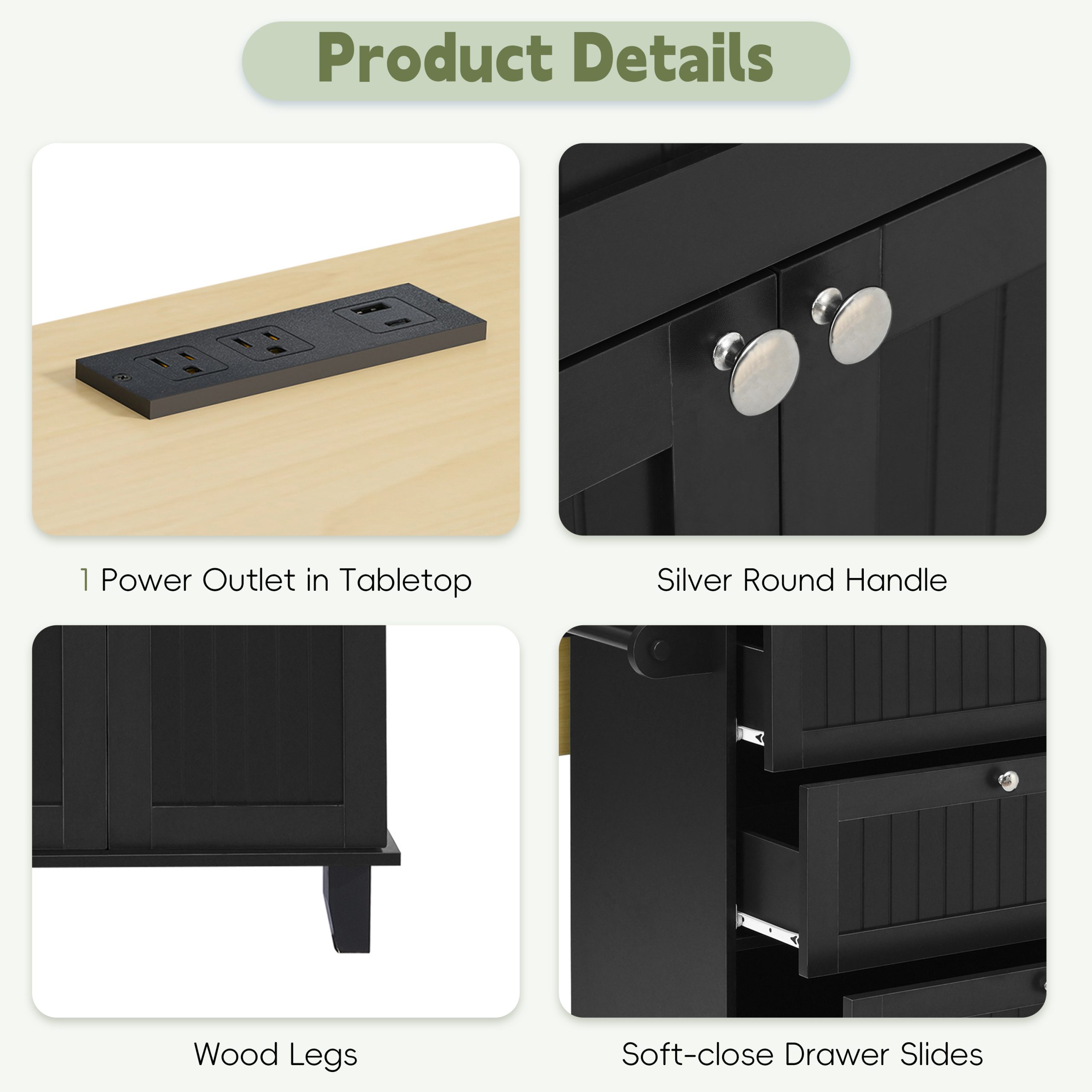 [Product Display Video Available]TOPMAX Farmhouse Kitchen Island with Drop Leaf and 2 Seatings, Kitchen Table Set with Storage Cabinet, Drawers, Door Shelves and Power Outlet, Black - Image 5