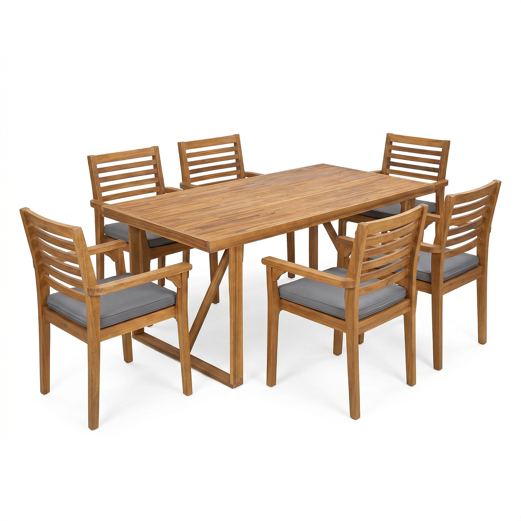 7 Pieces Acacia Wood Outdoor Dining Set s,Modern 6 Chairs 1 Large Table,Dining Furniture Set for Lawn, Backyard, Garden Deck,Poolside,Teak - Image 2