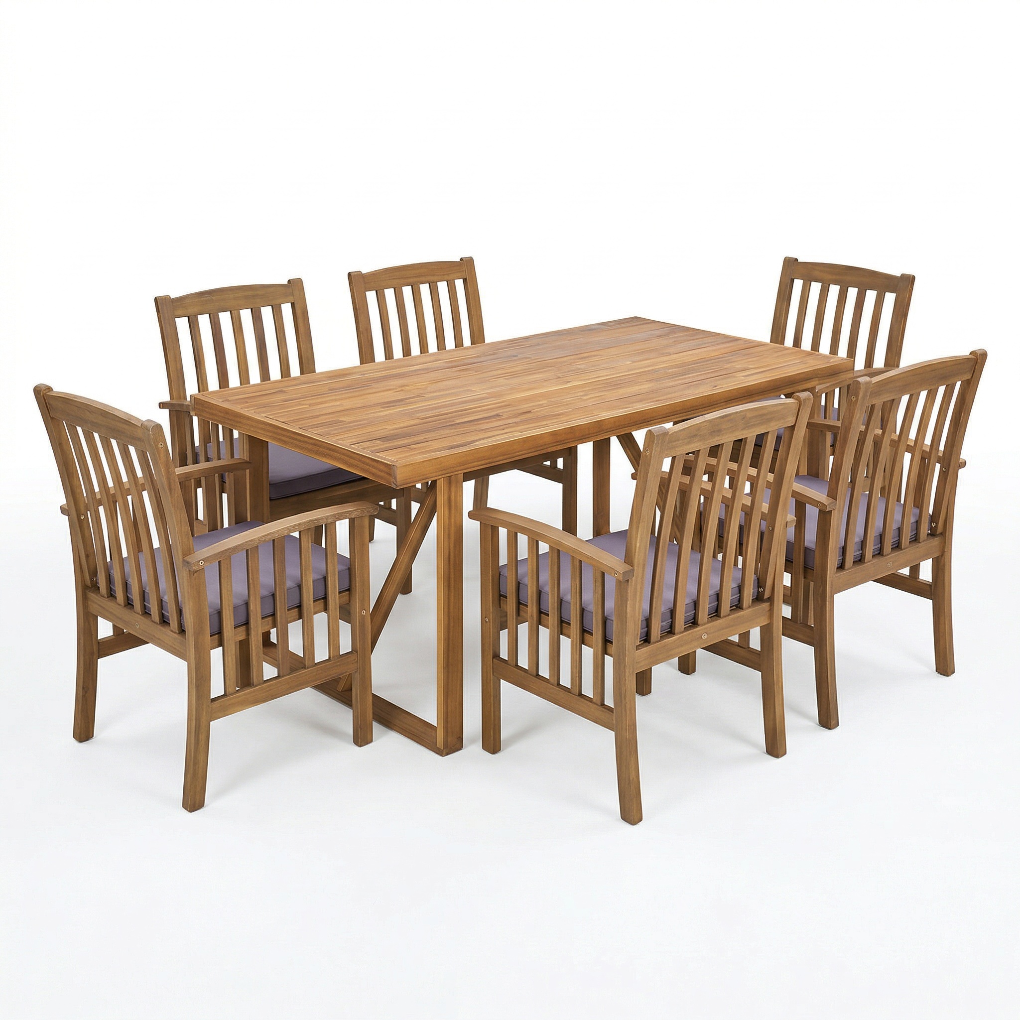 7 Pieces Acacia Wood Outdoor Dining Set s,Modern 6 Chairs 1 Large Table,Dining Furniture Set for Lawn, Backyard, Garden Deck,Poolside,Dark Grey - Image 2