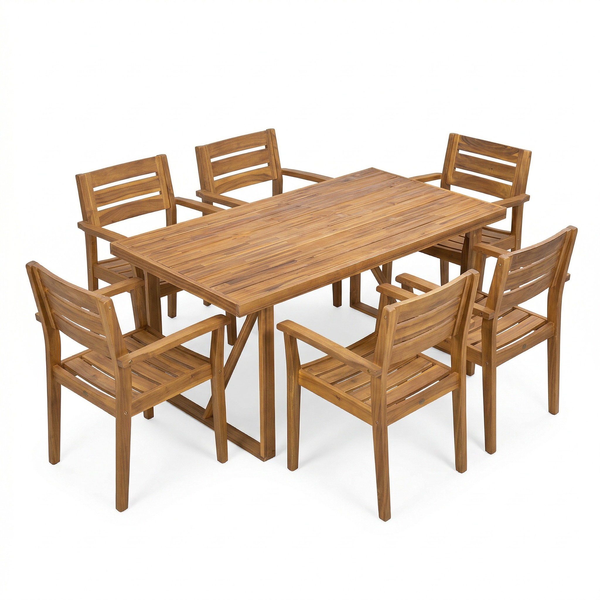 7 Pieces Acacia Wood Outdoor Dining Set s,Modern 6 Chairs 1 Large Table,Dining Furniture Set for Lawn, Backyard, Garden Deck,Poolside,Teak - Image 2
