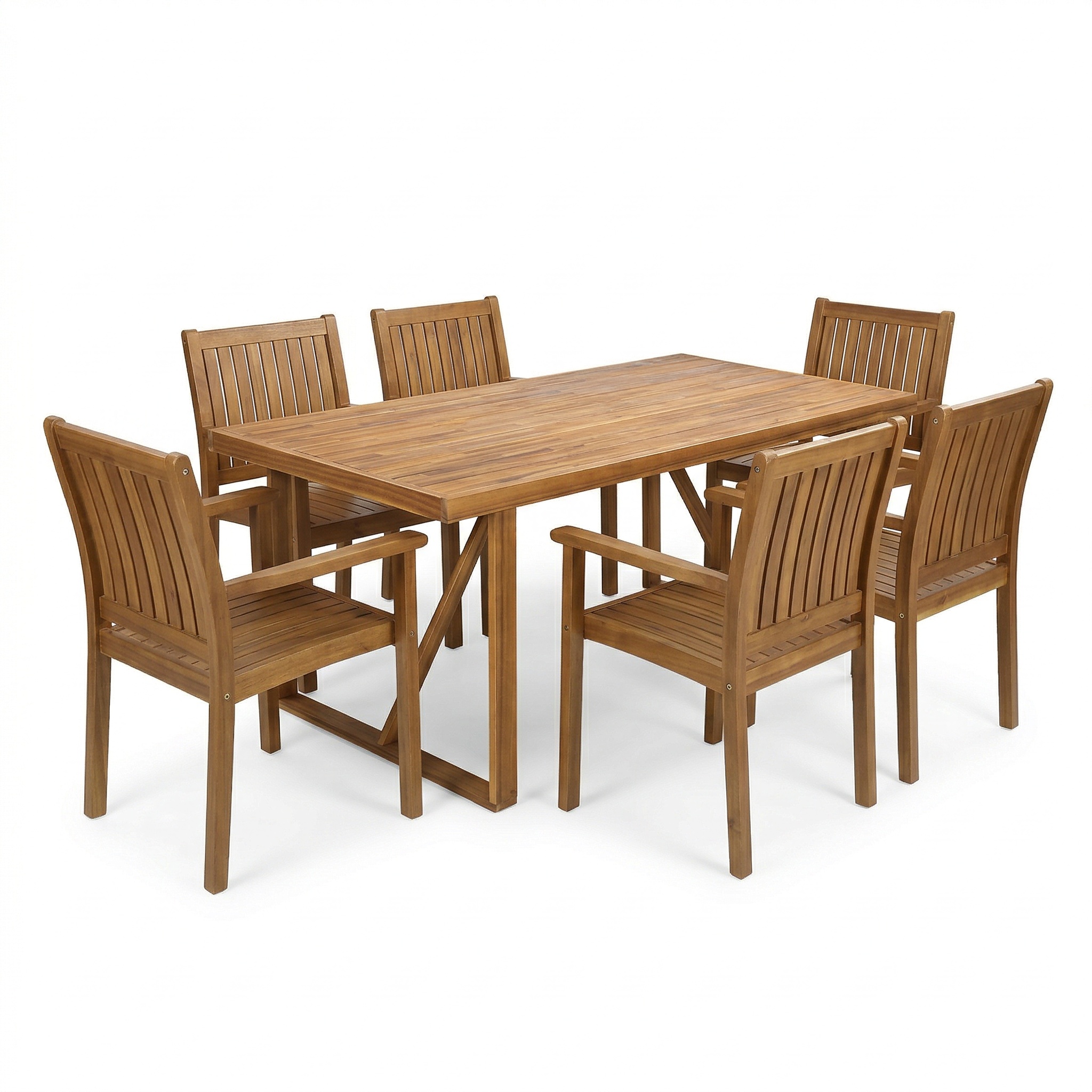 7 Pieces Acacia Wood Outdoor Dining Set s,Modern 6 Chairs 1 Large Table,Dining Furniture Set for Lawn, Backyard, Garden Deck,Poolside,Teak - Image 2