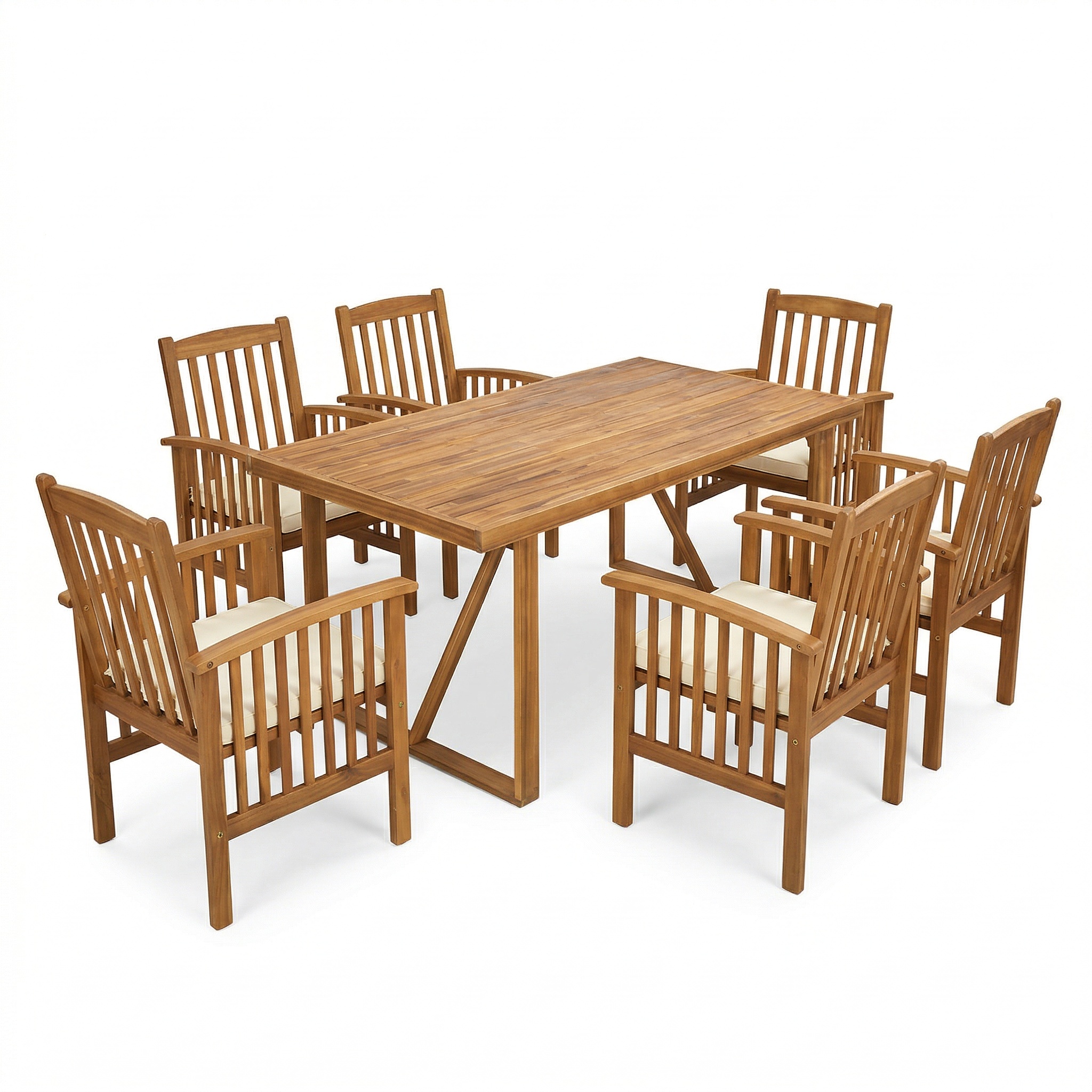 7 Pieces Acacia Wood Outdoor Dining Set s,Modern 6 Chairs 1 Large Table,Dining Furniture Set for Lawn, Backyard, Garden Deck,Poolside,Teak - Image 2
