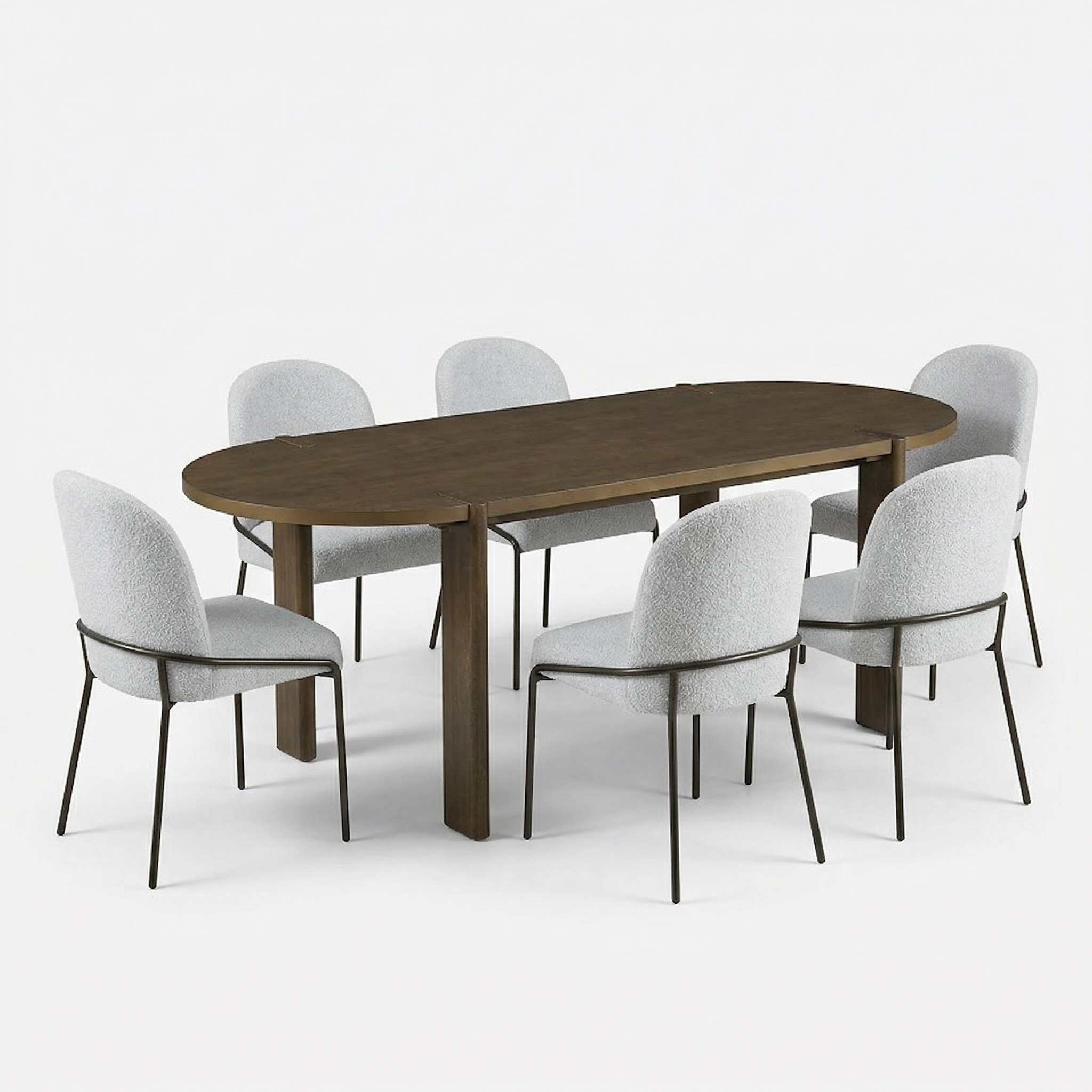 7 Pieces Modern Oval Dining Set, Rustic Farmhouse Solid Wood Kitchen Table Set for 6, 71'' Large Luxury Retro Country Dinner Set with Light Gray Chairs, for Dining Room, Kitchen, Home Office, Walnut - Image 2