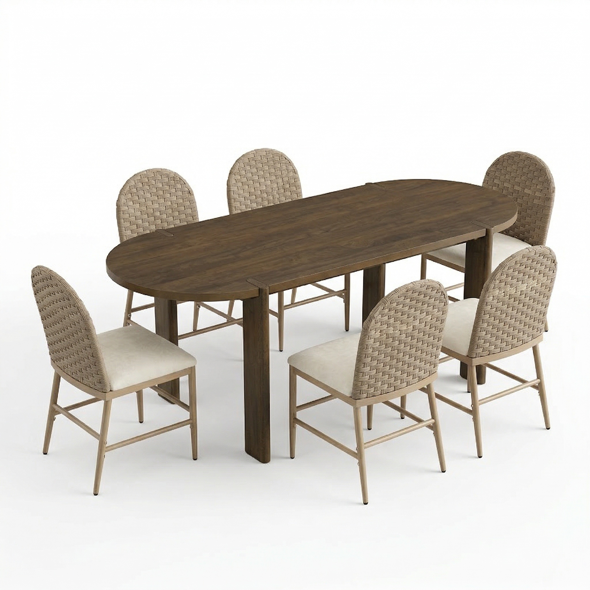 7 Pieces Modern Oval Dining Set, Rustic Farmhouse Solid Wood Kitchen Table Set for 6, 71'' Large Luxury Retro Country Dinner Set with Brown Chairs, for Dining Room, Kitchen, Living Room, Walnut - Image 2
