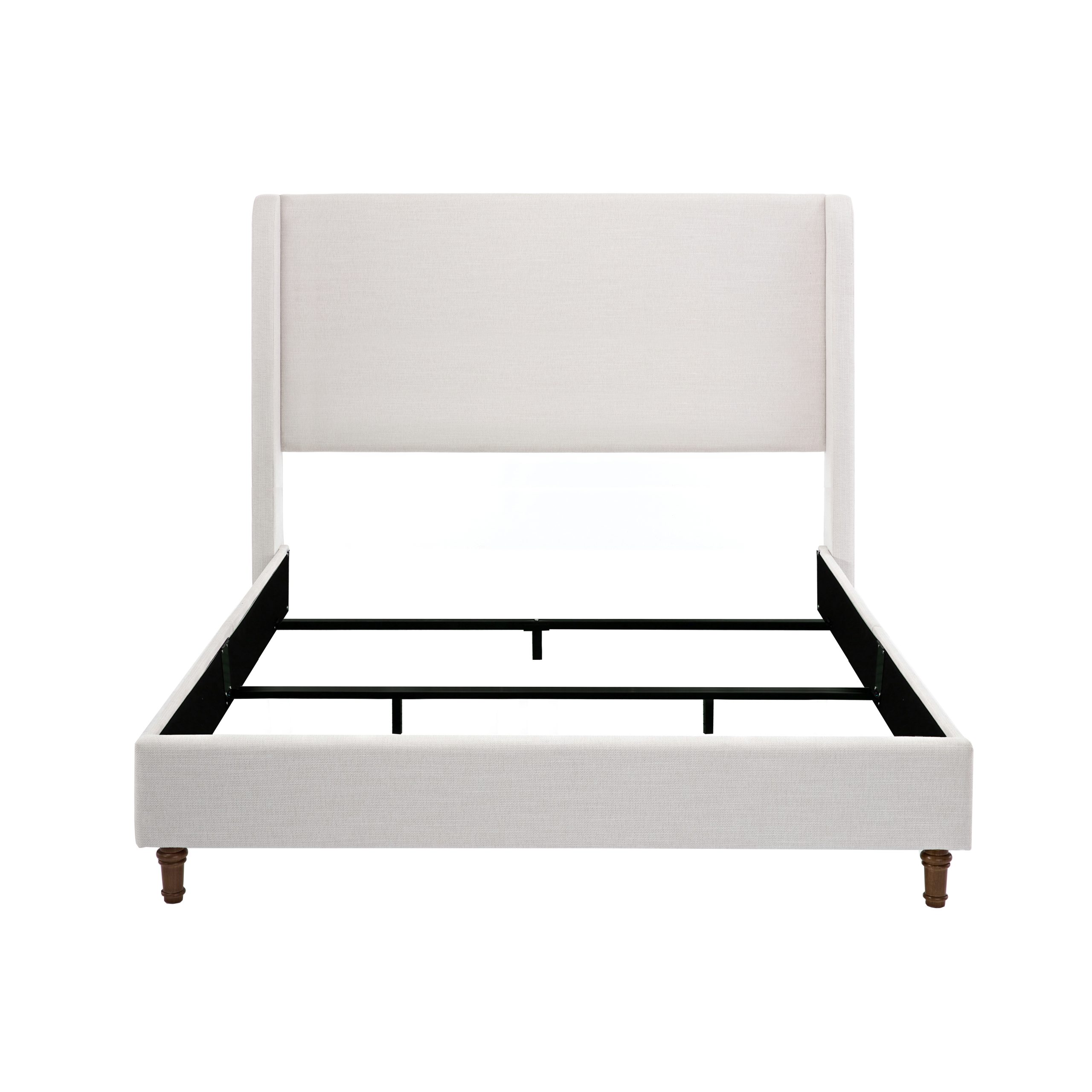 Hayden Upholstered Wingback Bed Size Queen / Tall 54″ Headboard Upholstered Queen Bed / Without Wooden Slats / Box Spring Request / Queen / Textured Ivory Canvas / Elegant Simplicity / Easy Assembly