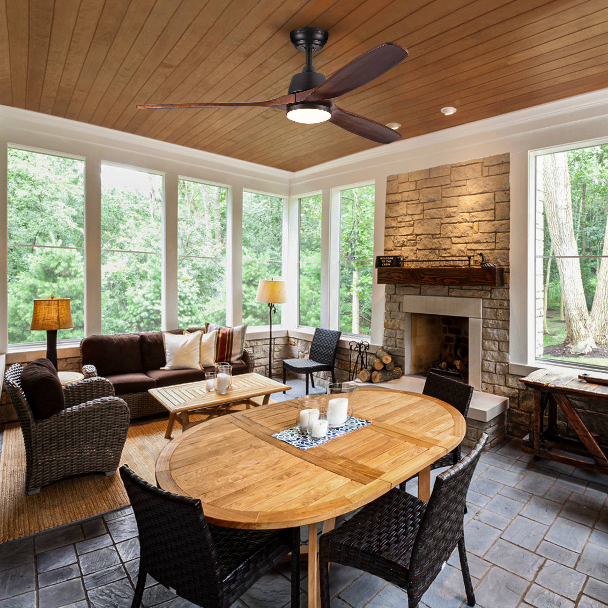 52" YUHAO Farmhouse Rustic LED Ceiling Fan with Remote Control - Image 2
