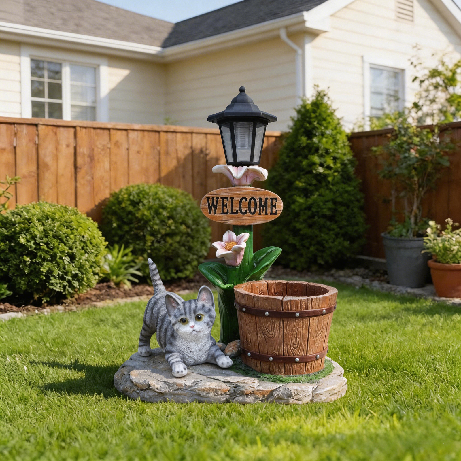 Lying Cat Solar Planter Garden Decor - Image 2