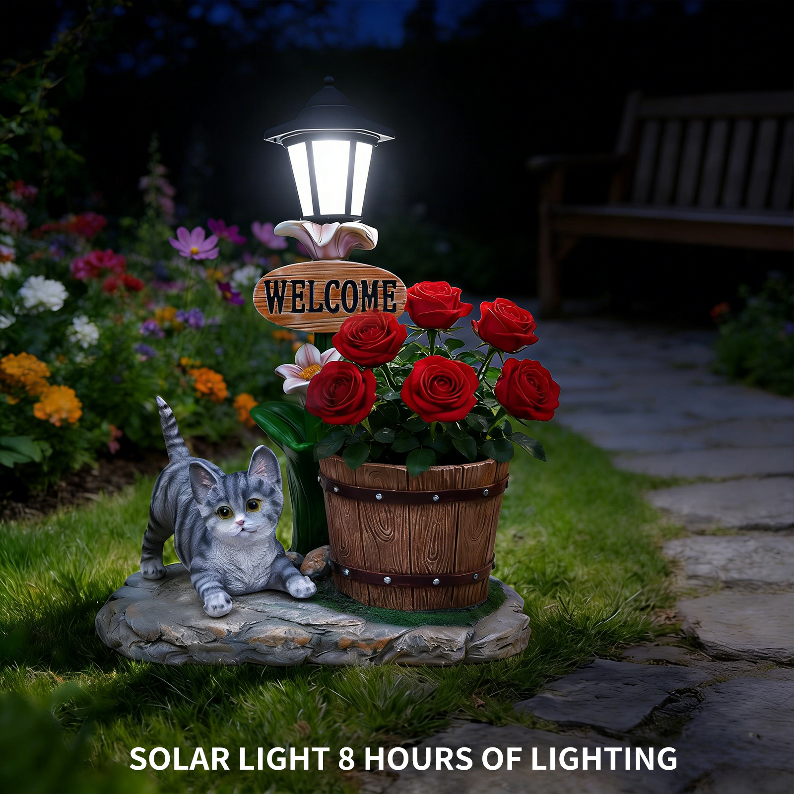 Lying Cat Solar Planter Garden Decor - Image 3