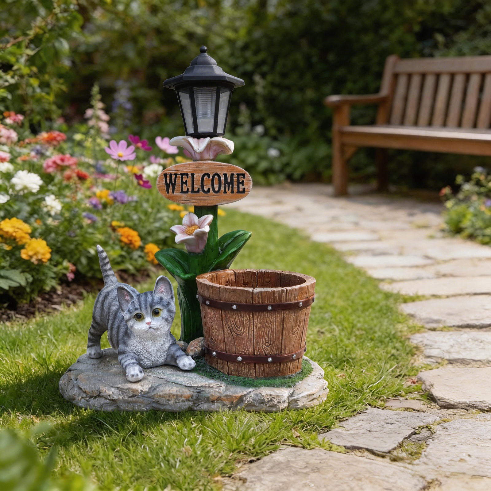 Lying Cat Solar Planter Garden Decor - Image 5