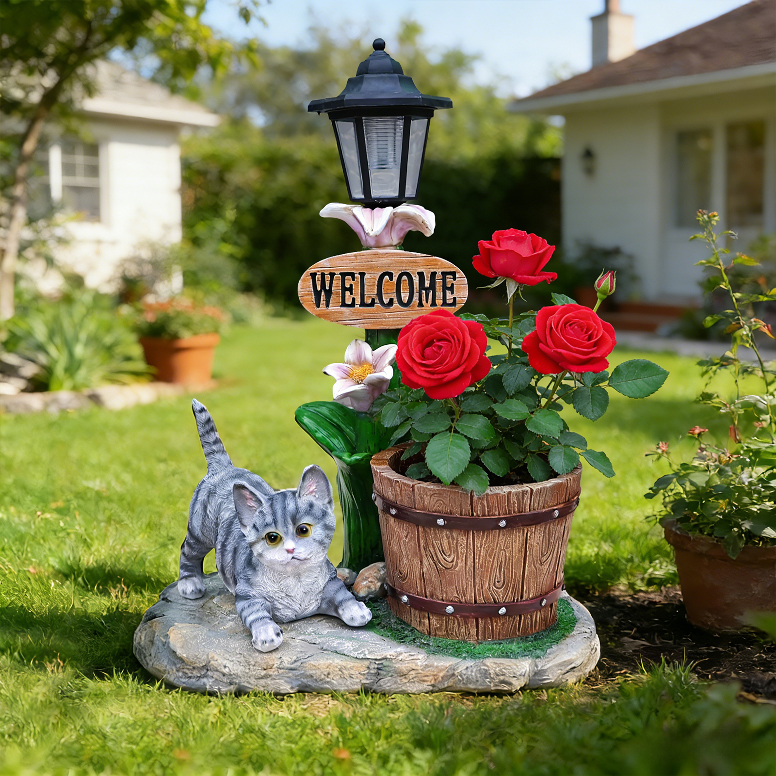 Lying Cat Solar Planter Garden Decor - Image 6