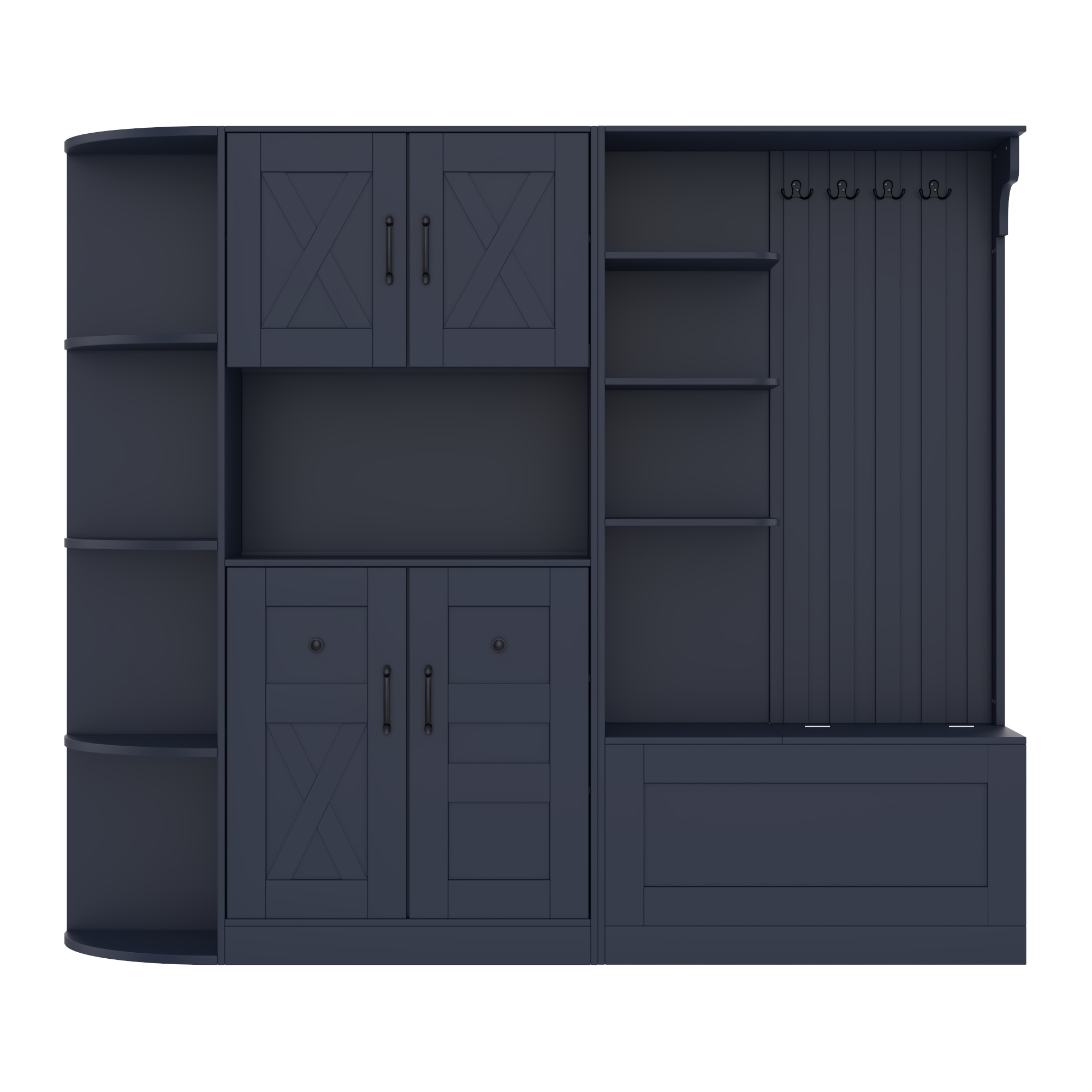 Multifunctional left-right combination hall cabinet (can be used separately) with storage and 4 hooks, storage cabinet/ hall tree 2 in 1 for living room, kitchen and hallway, Antique Blue - Image 6