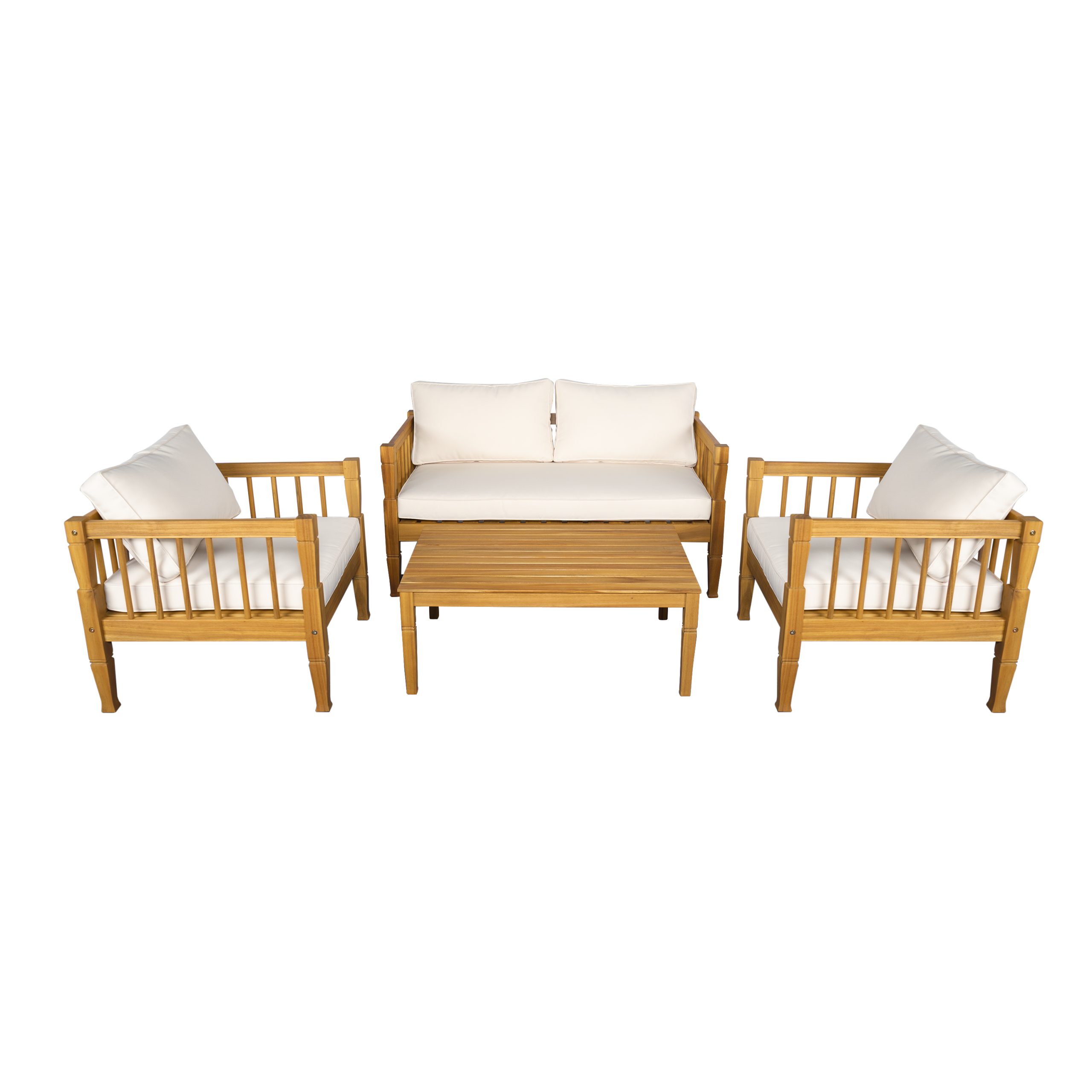 4-Piece Patio Furniture Set, Outdoor Furniture with coffee table, Patio Conversation Set Deep Seating with Thick Cushion for Backyard Porch Balcony,Teak finish - Image 4