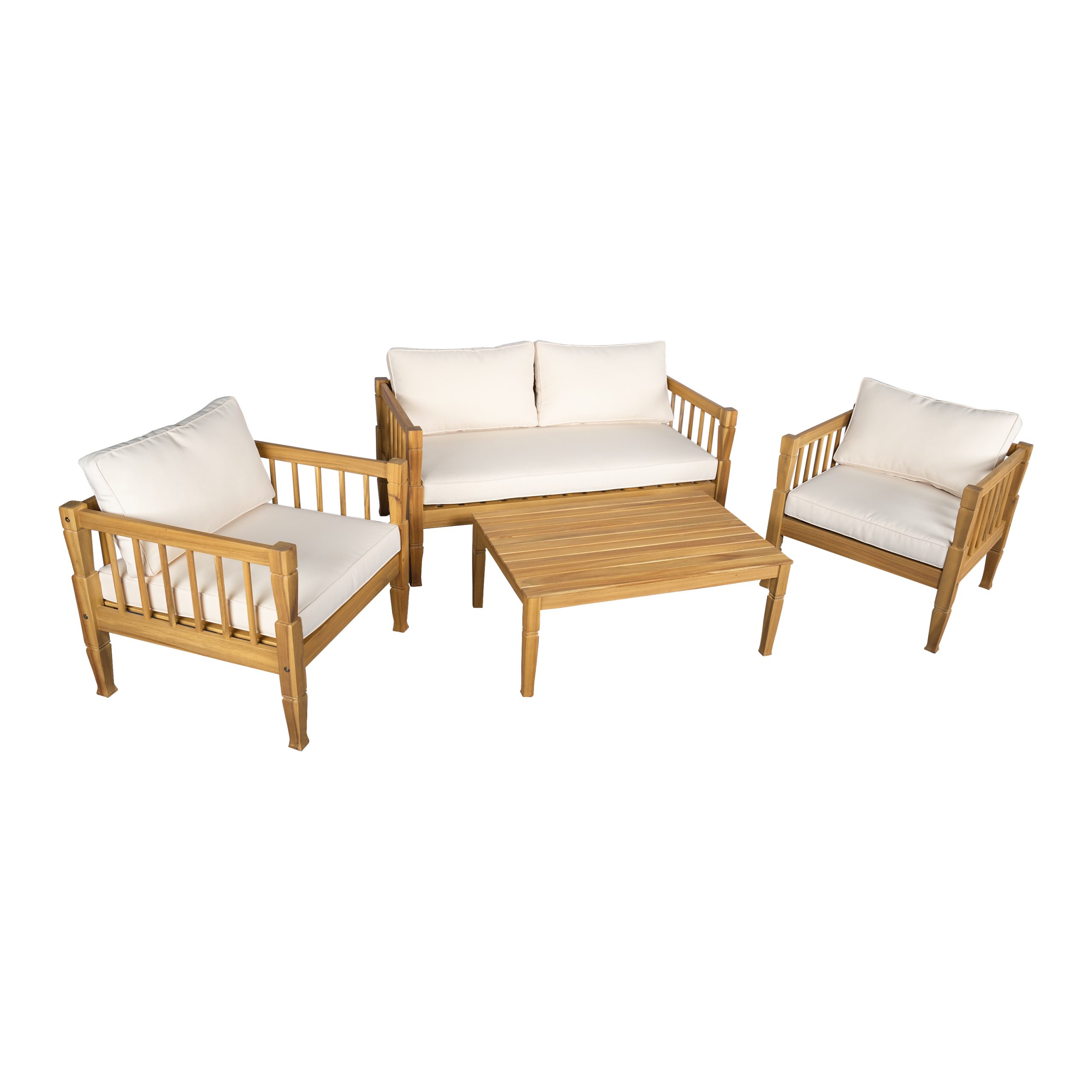 4-Piece Patio Furniture Set, Outdoor Furniture with coffee table, Patio Conversation Set Deep Seating with Thick Cushion for Backyard Porch Balcony,Teak finish - Image 5