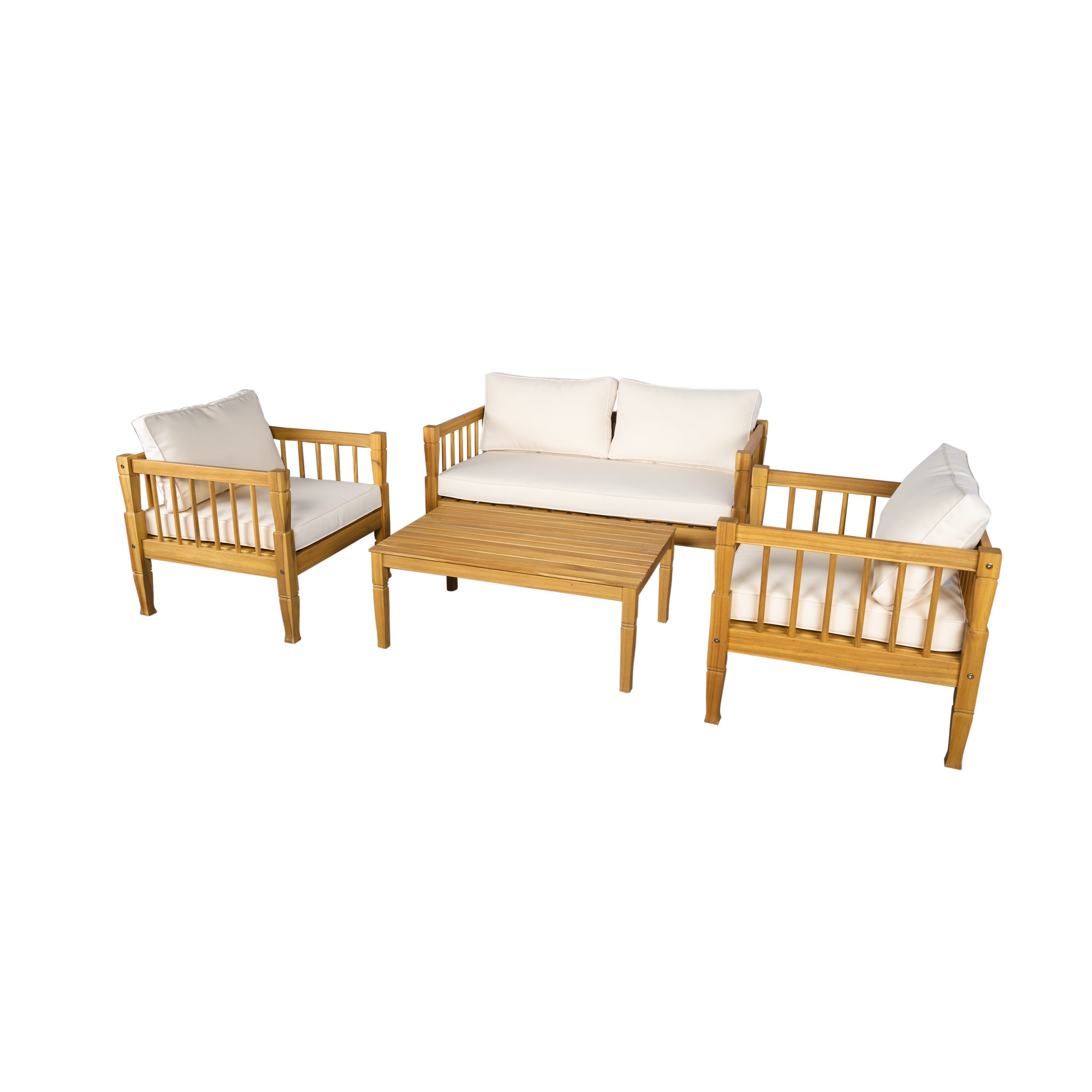 4-Piece Patio Furniture Set, Outdoor Furniture with coffee table, Patio Conversation Set Deep Seating with Thick Cushion for Backyard Porch Balcony,Teak finish - Image 6