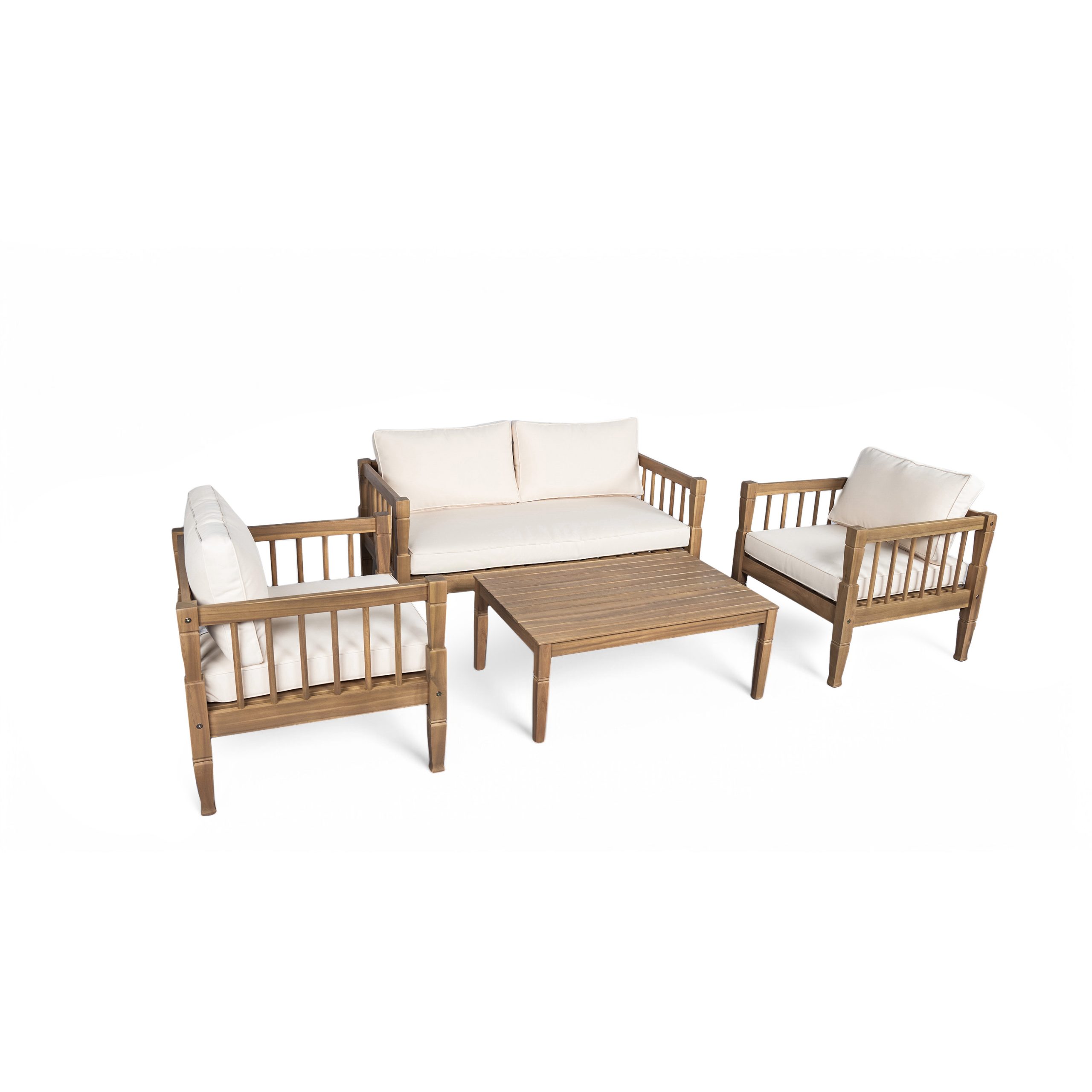 4-Piece Patio Furniture Set, Outdoor Furniture with coffee table, Patio Conversation Set Deep Seating with Thick Cushion for Backyard Porch Balcony,Light Brown - Image 4